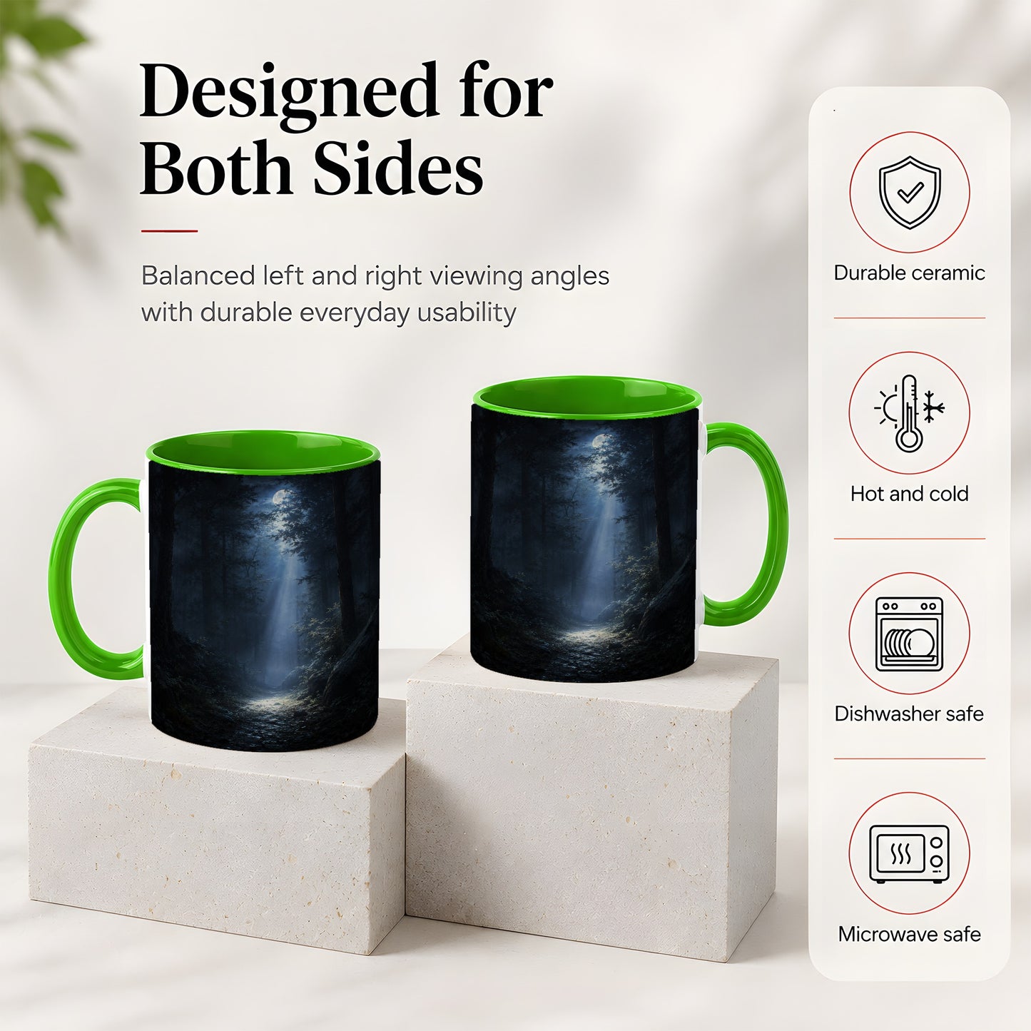 #pl[11oz|Green] Moonlit Forest Ceramic Mug, Woodland Night Path Art