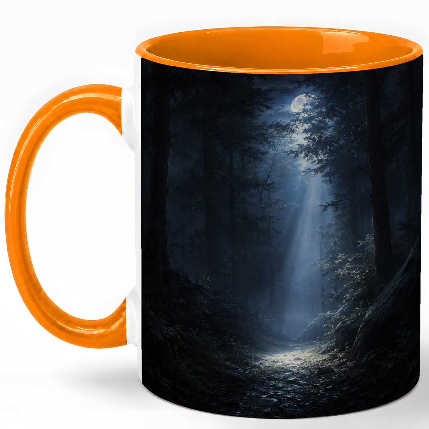 #pl[11oz|Orange] Moonlit Forest Ceramic Mug, Woodland Night Path Art