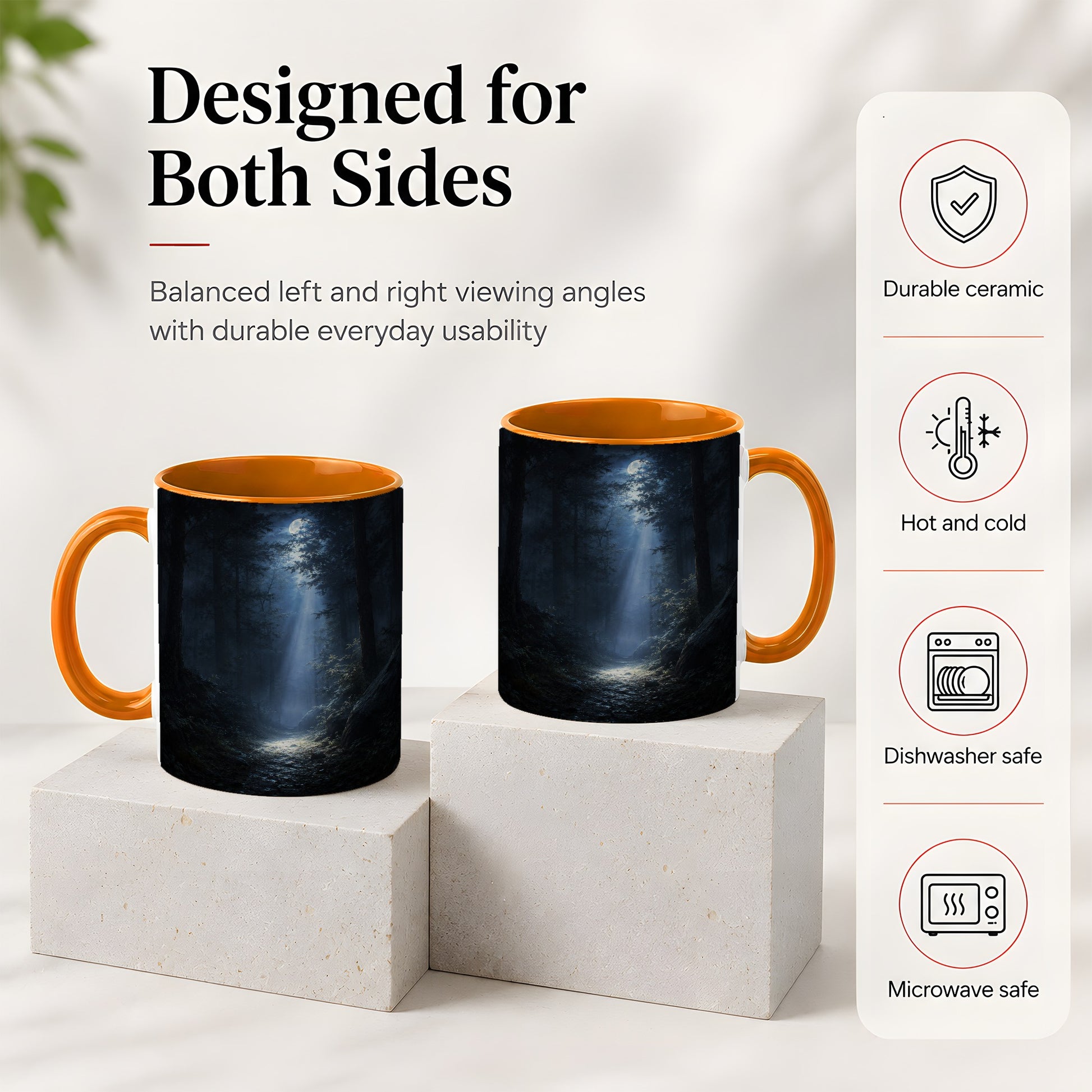 #pl[11oz|Orange] Moonlit Forest Ceramic Mug, Woodland Night Path Art