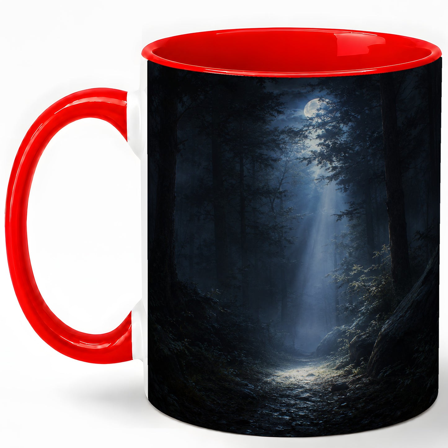 Moonlit Forest Ceramic Mug, Woodland Night Path Art