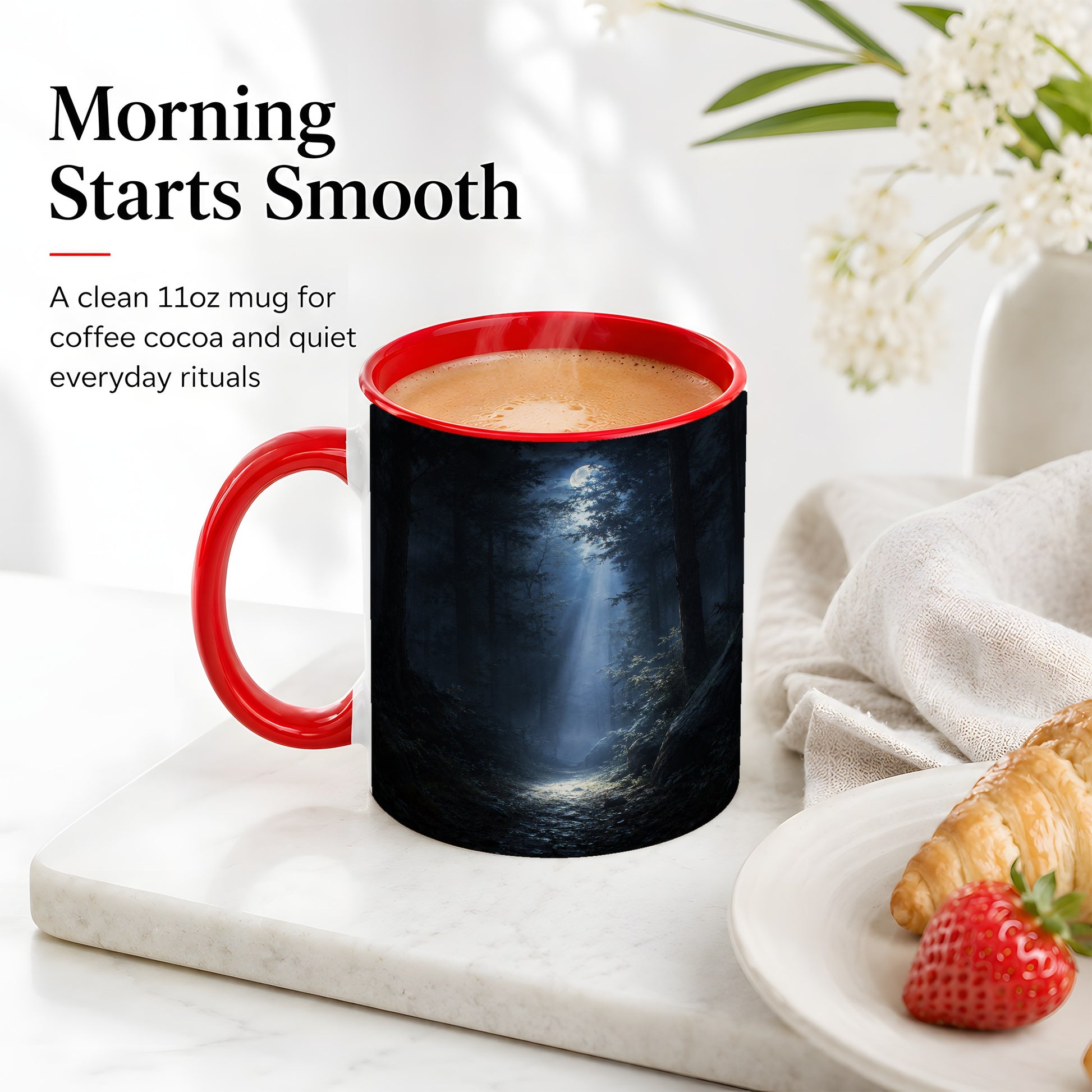 #pl[11oz|Red] Moonlit Forest Ceramic Mug, Woodland Night Path Art