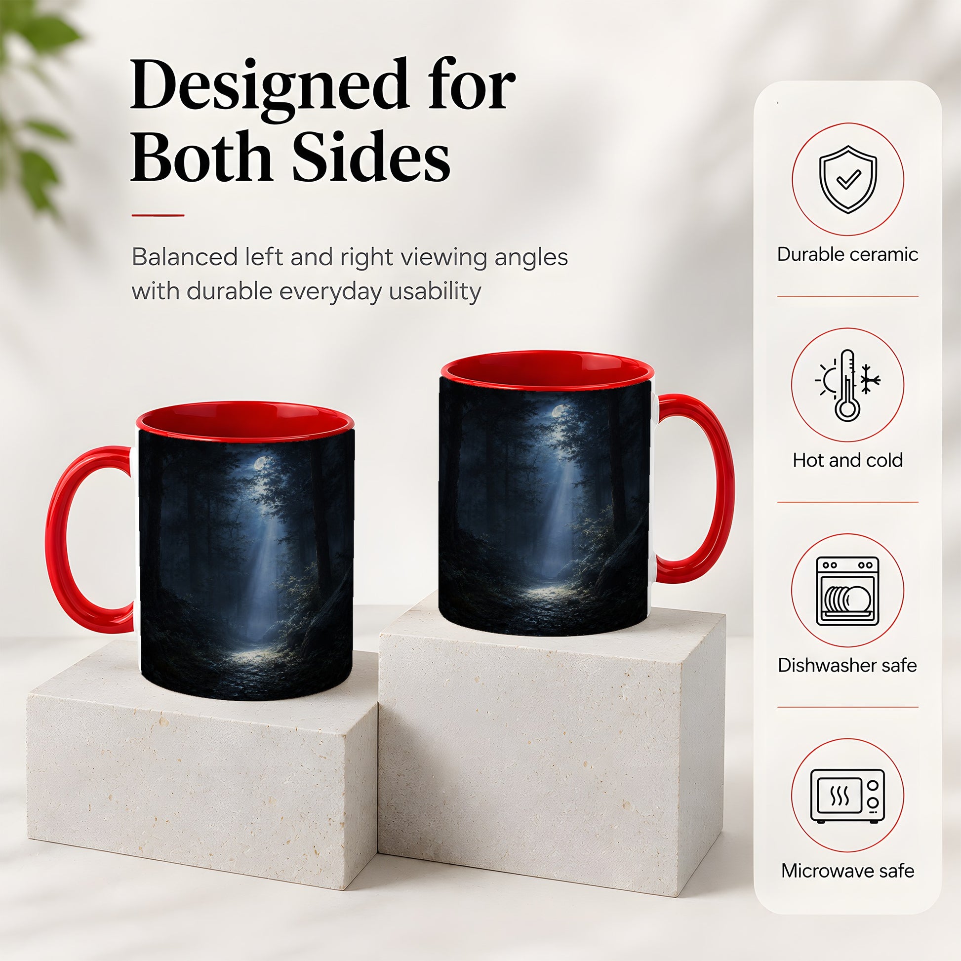 #pl[11oz|Red] Moonlit Forest Ceramic Mug, Woodland Night Path Art