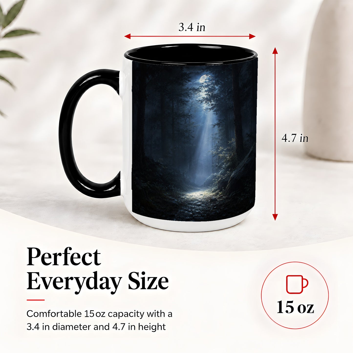 #pl[15oz|Black] Moonlit Forest Ceramic Mug, Woodland Night Path Art