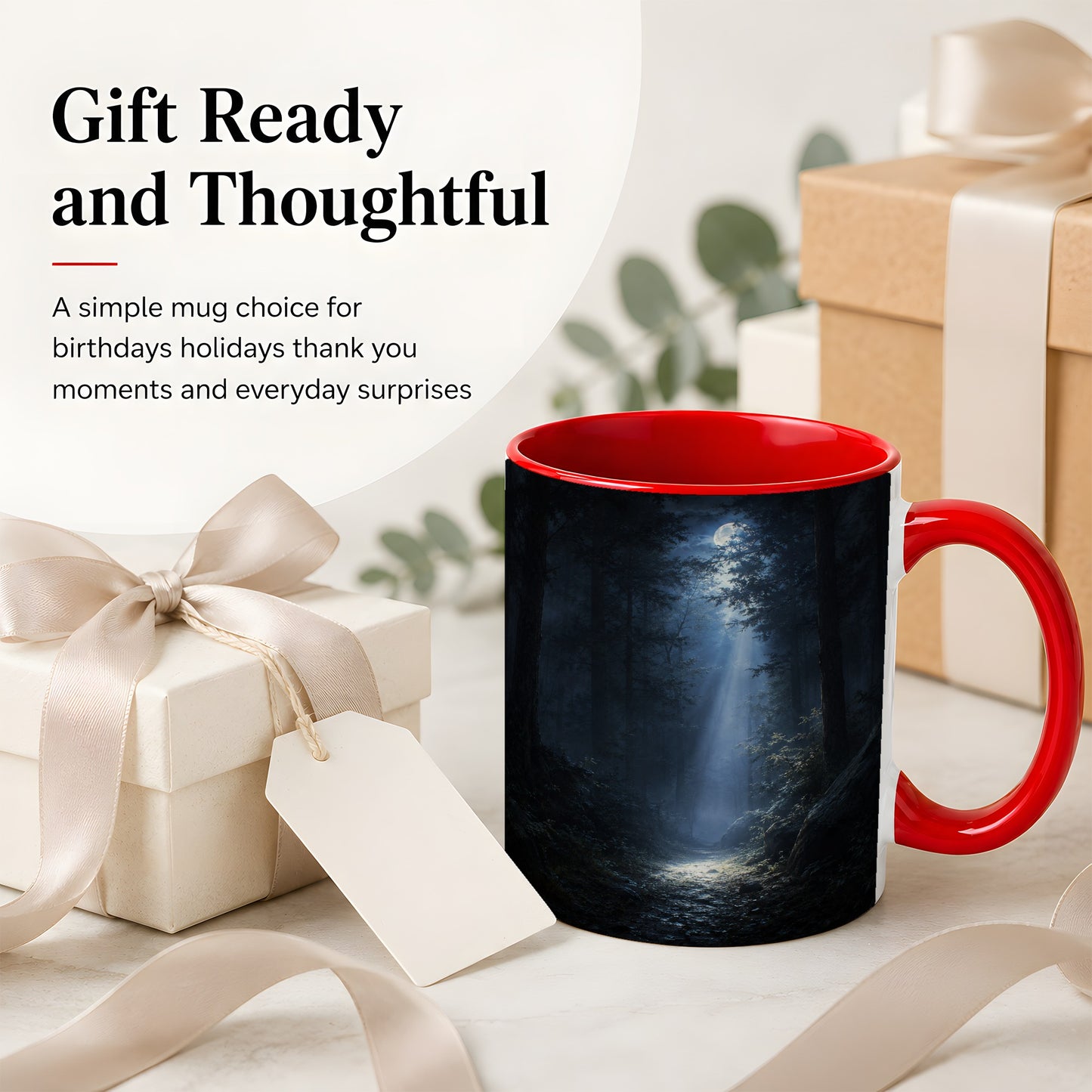 #pl[11oz|Red] Moonlit Forest Ceramic Mug, Woodland Night Path Art
