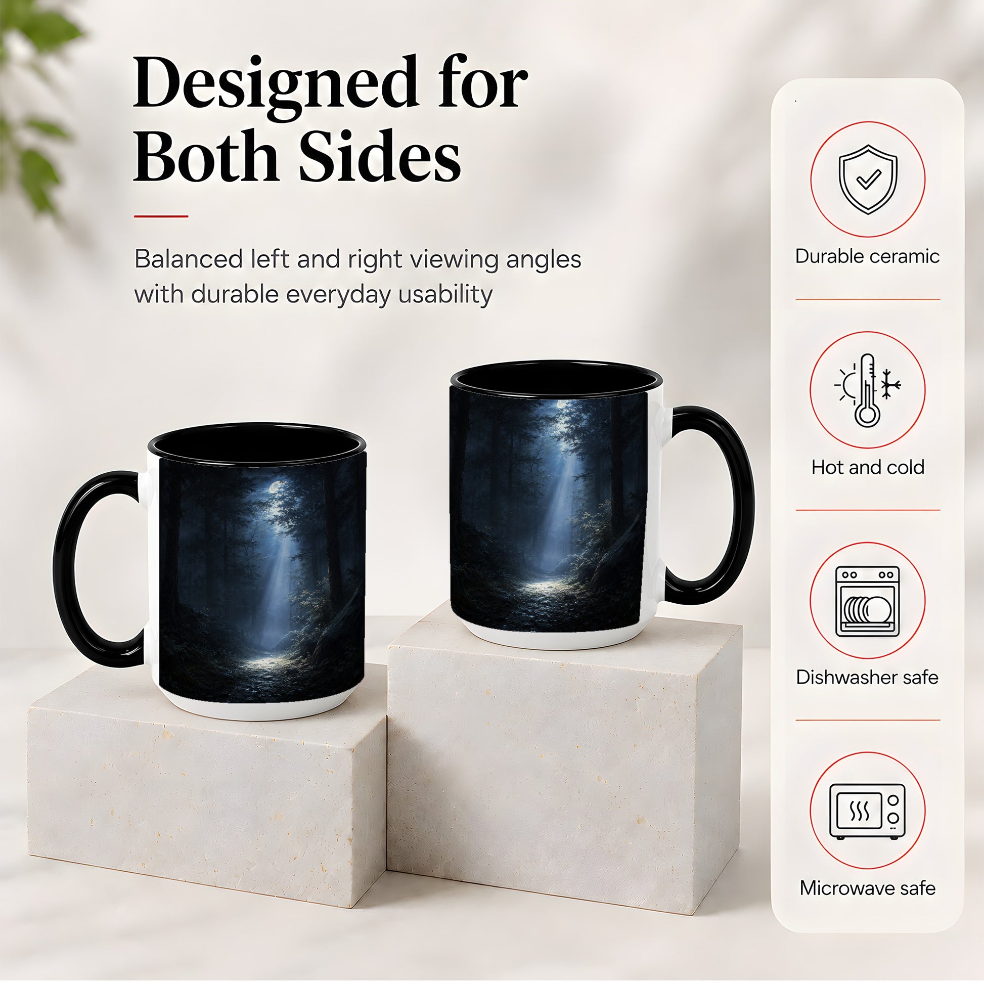 #pl[15oz|Black] Moonlit Forest Ceramic Mug, Woodland Night Path Art