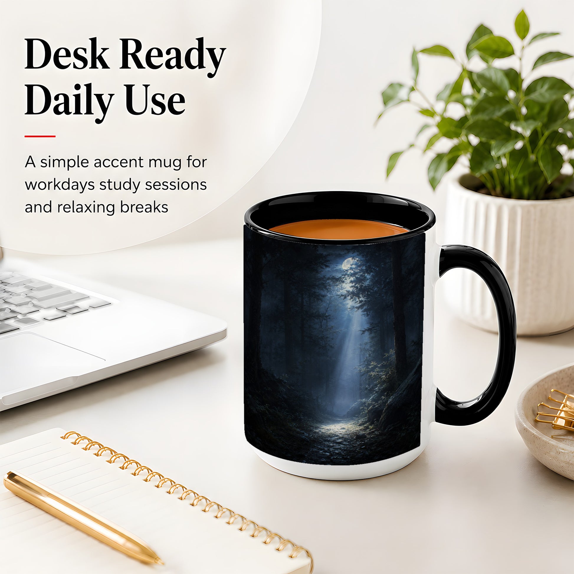 #pl[15oz|Black] Moonlit Forest Ceramic Mug, Woodland Night Path Art