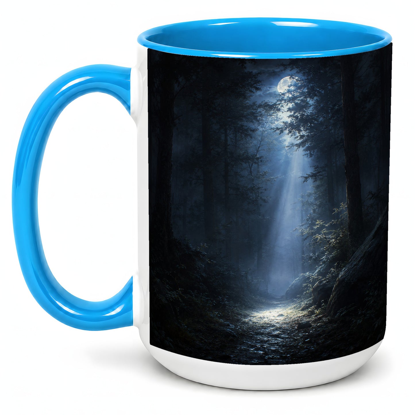 #pl[15oz|Blue] Moonlit Forest Ceramic Mug, Woodland Night Path Art