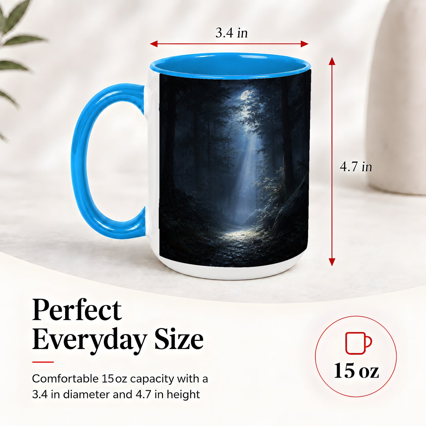 #pl[15oz|Blue] Moonlit Forest Ceramic Mug, Woodland Night Path Art