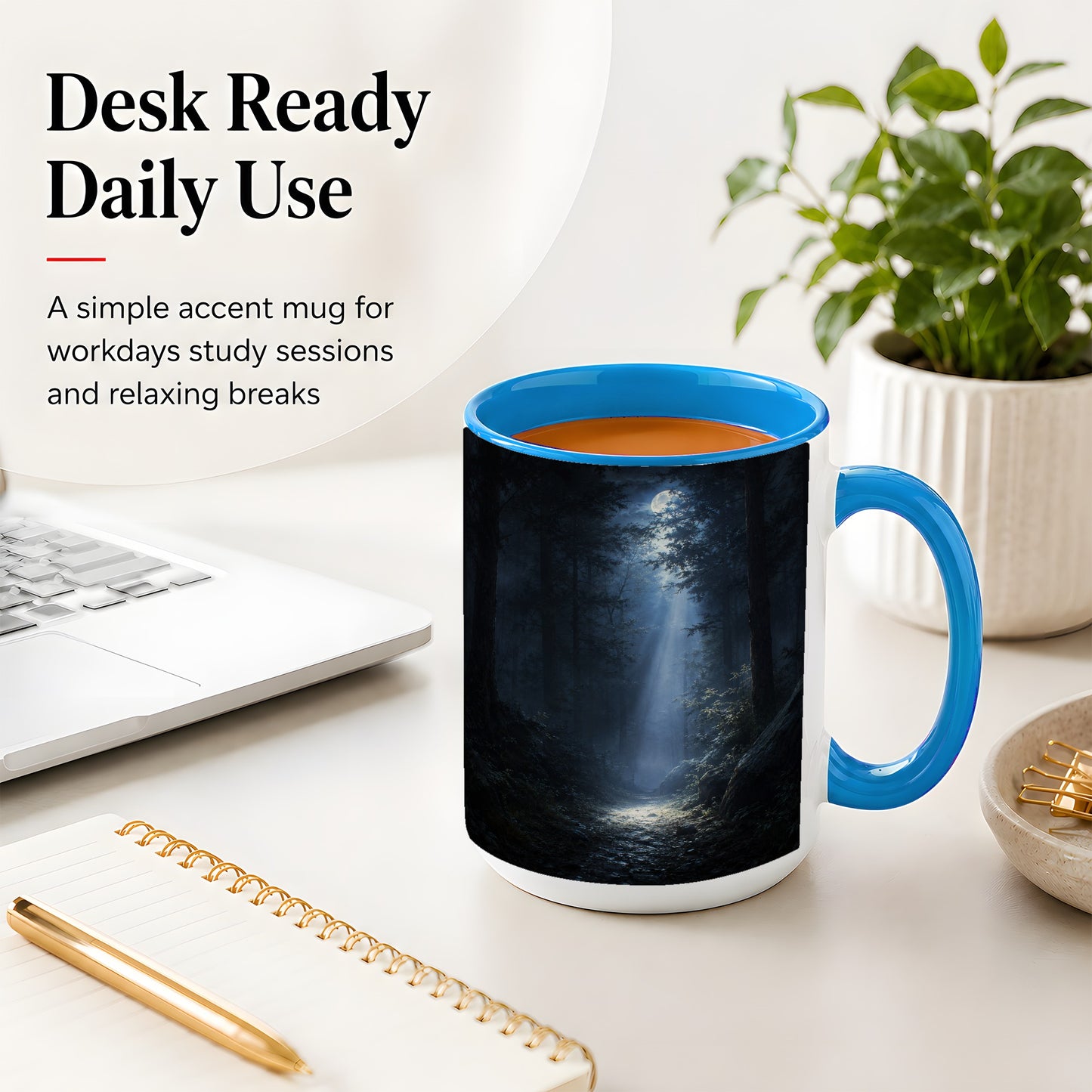 #pl[15oz|Blue] Moonlit Forest Ceramic Mug, Woodland Night Path Art