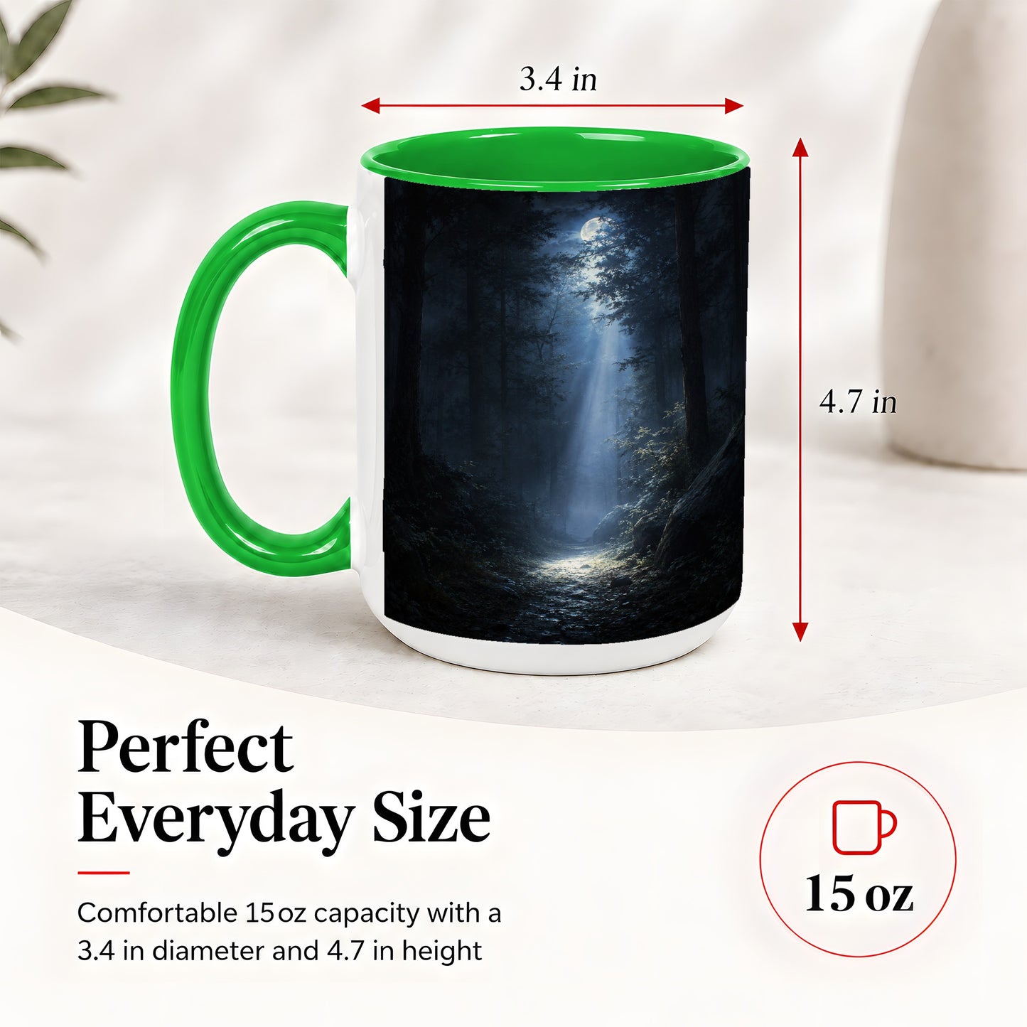 #pl[15oz|Green] Moonlit Forest Ceramic Mug, Woodland Night Path Art
