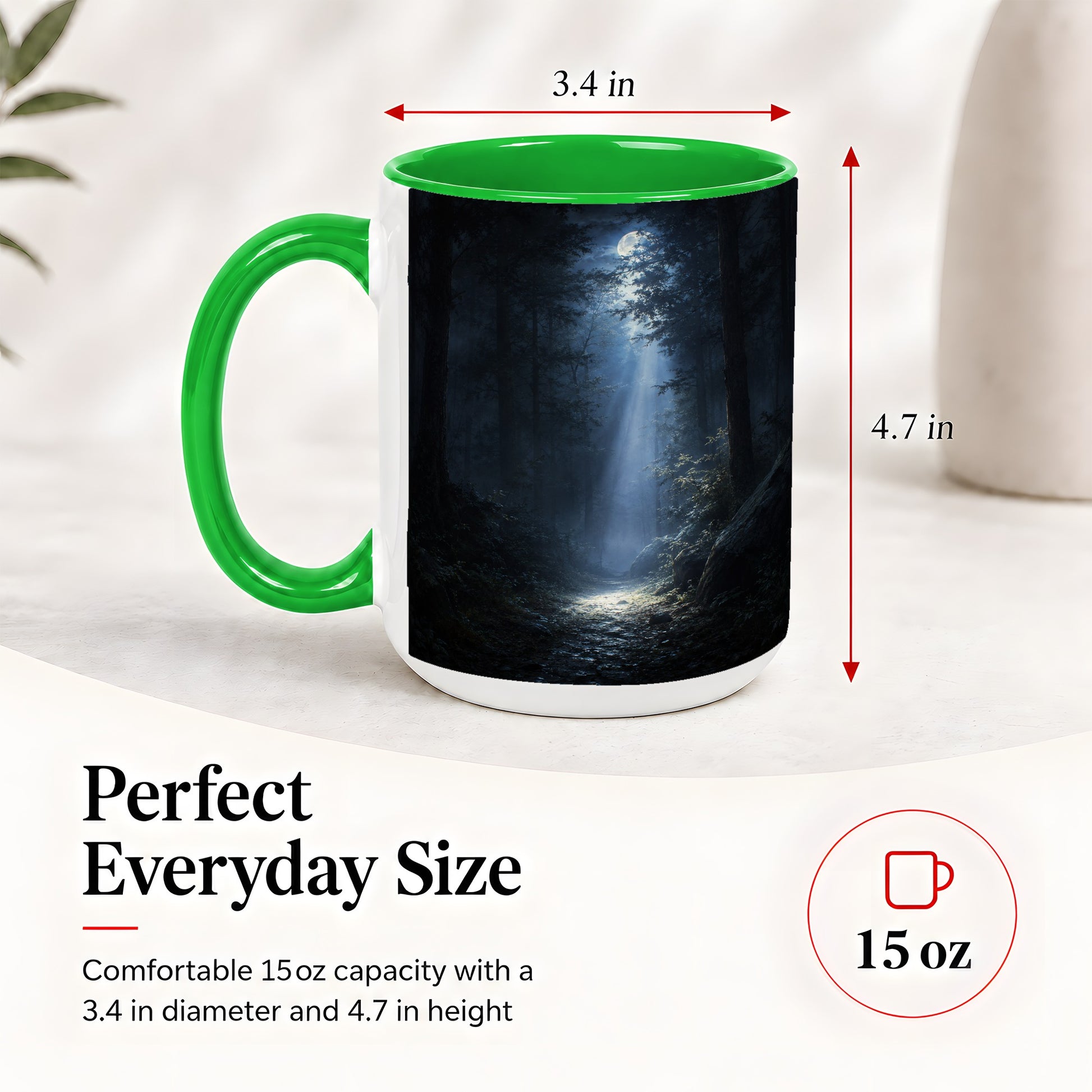 #pl[15oz|Green] Moonlit Forest Ceramic Mug, Woodland Night Path Art