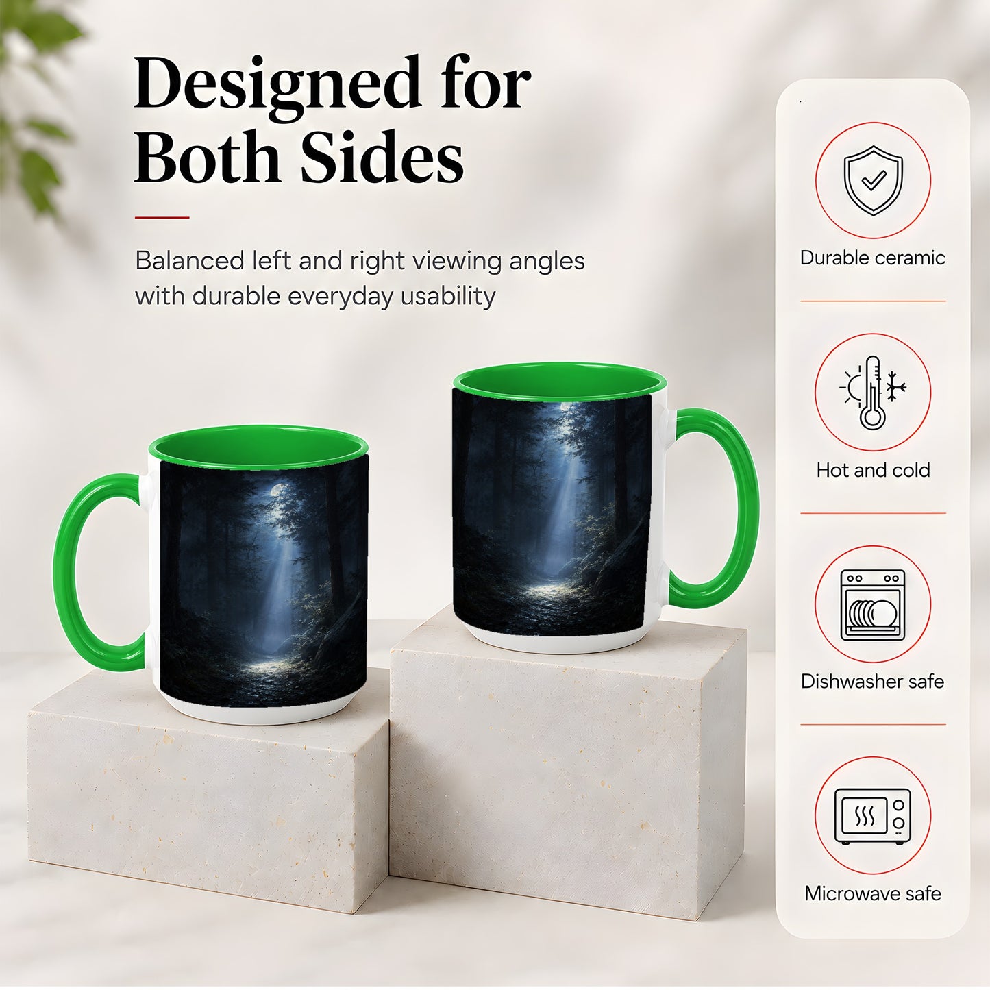 #pl[15oz|Green] Moonlit Forest Ceramic Mug, Woodland Night Path Art