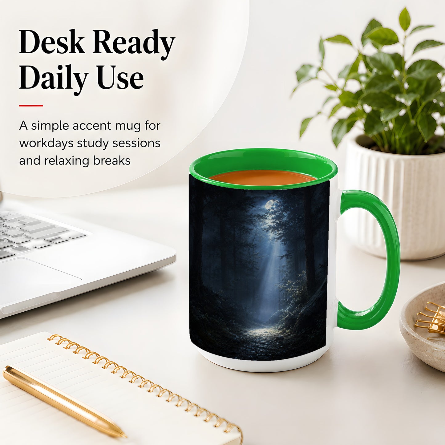 #pl[15oz|Green] Moonlit Forest Ceramic Mug, Woodland Night Path Art