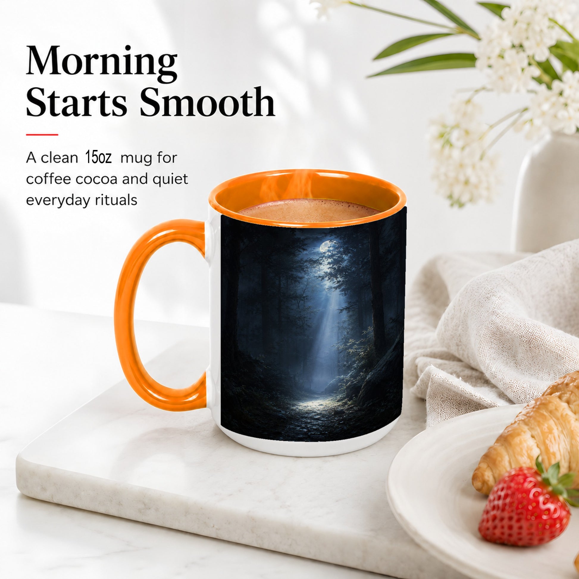 #pl[15oz|Orange] Moonlit Forest Ceramic Mug, Woodland Night Path Art