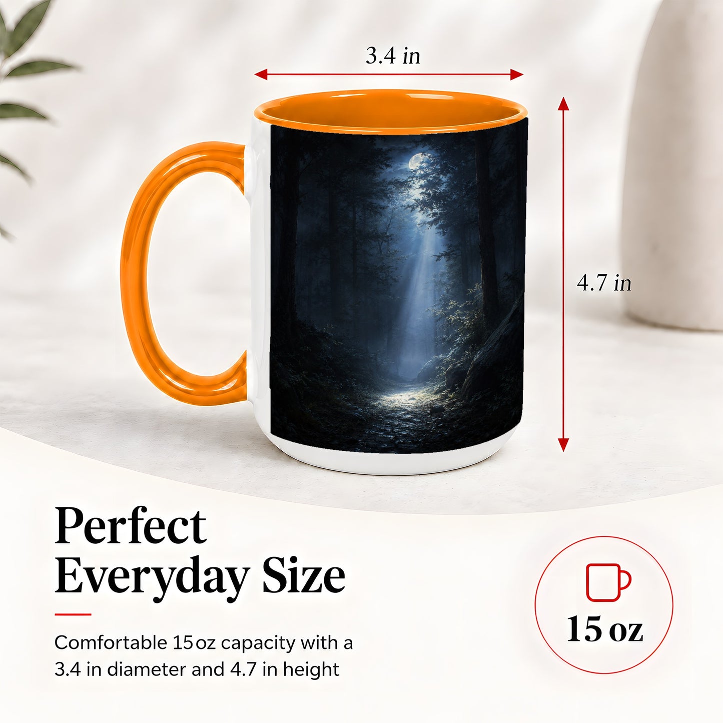 #pl[15oz|Orange] Moonlit Forest Ceramic Mug, Woodland Night Path Art