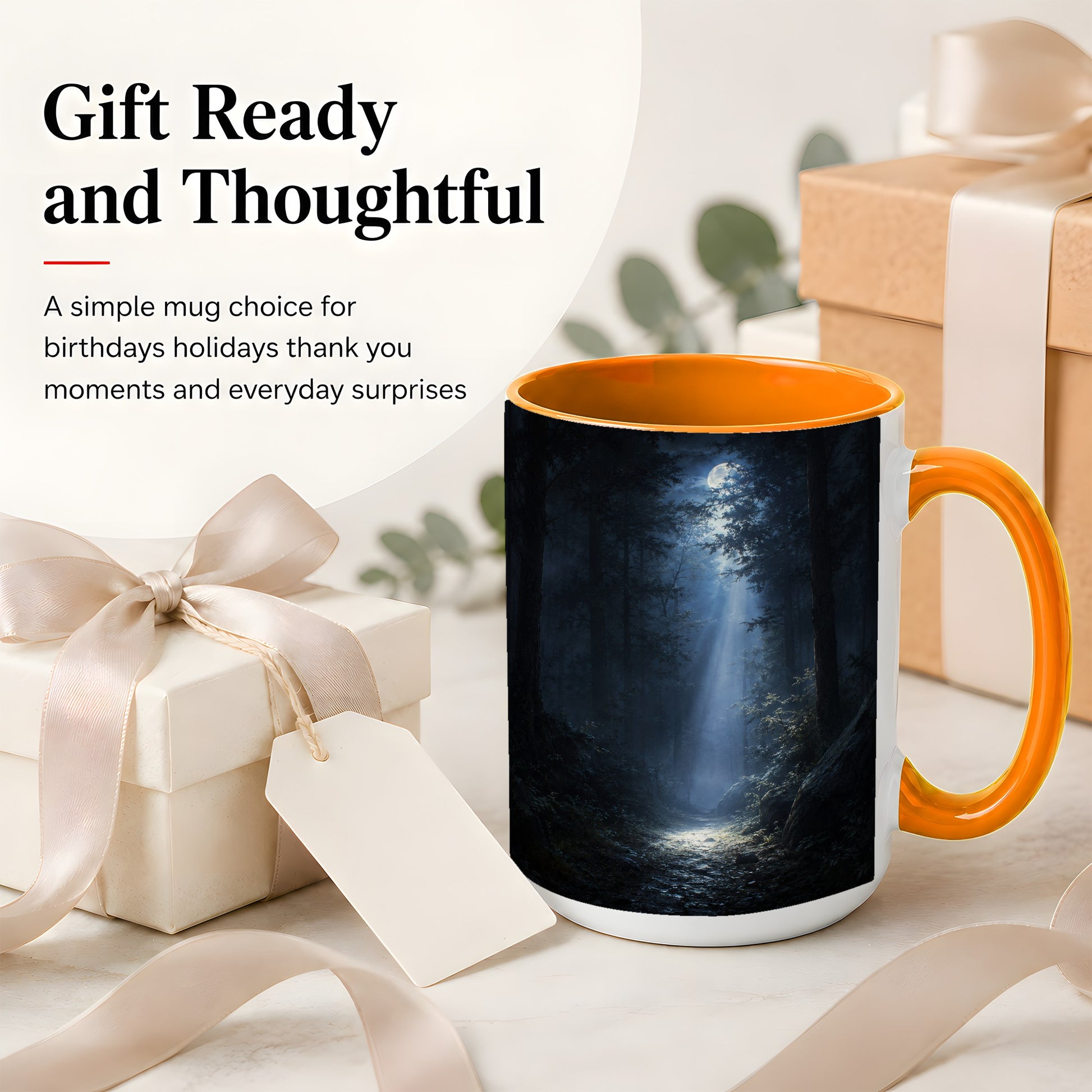 #pl[15oz|Orange] Moonlit Forest Ceramic Mug, Woodland Night Path Art