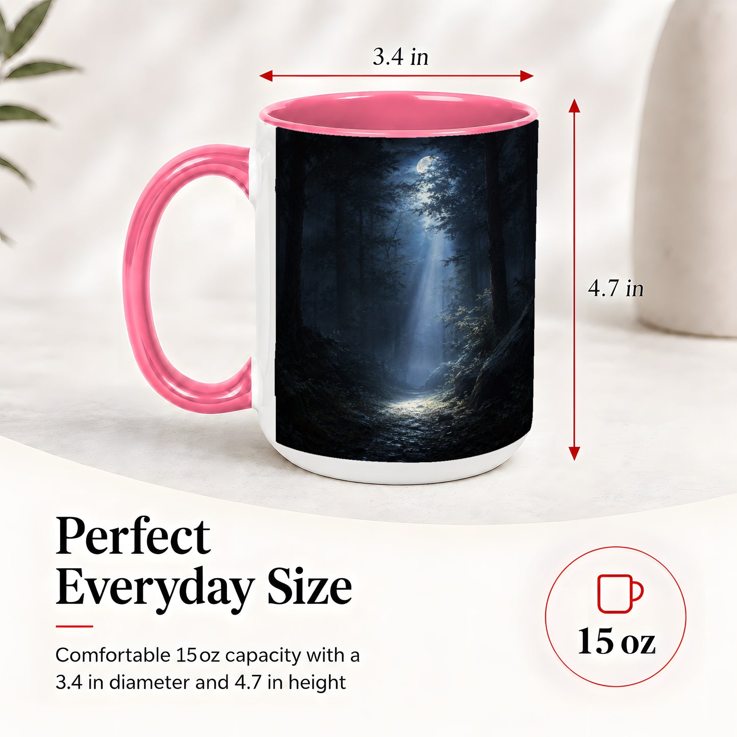 #pl[15oz|Pink] Moonlit Forest Ceramic Mug, Woodland Night Path Art