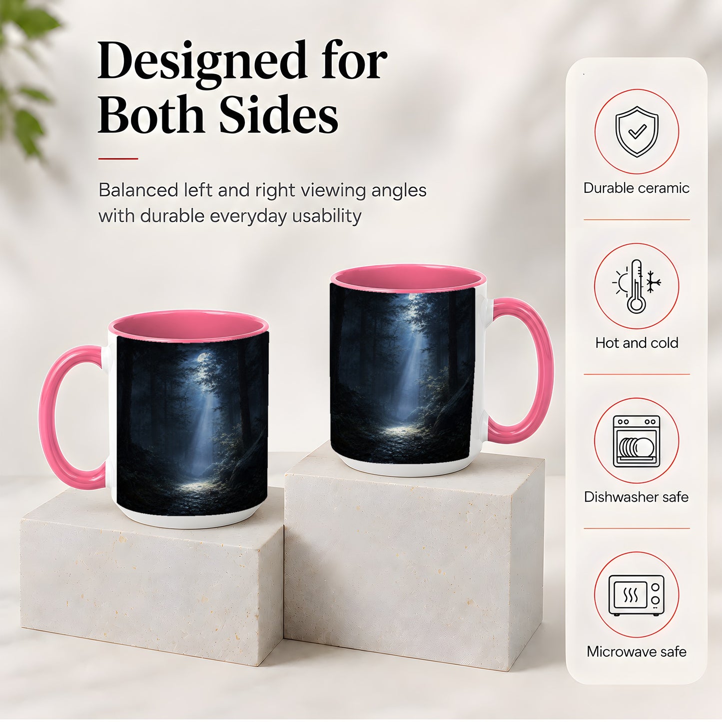 #pl[15oz|Pink] Moonlit Forest Ceramic Mug, Woodland Night Path Art