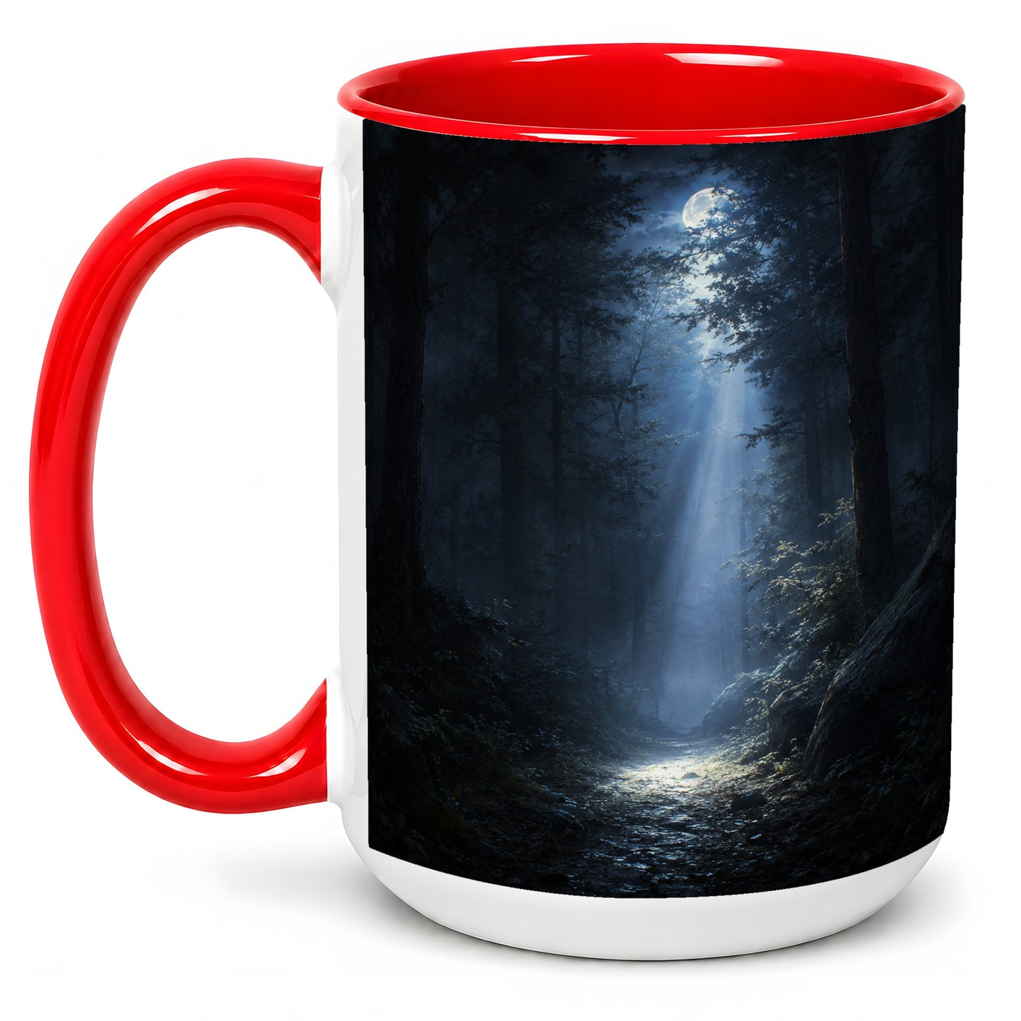#pl[15oz|Red] Moonlit Forest Ceramic Mug, Woodland Night Path Art