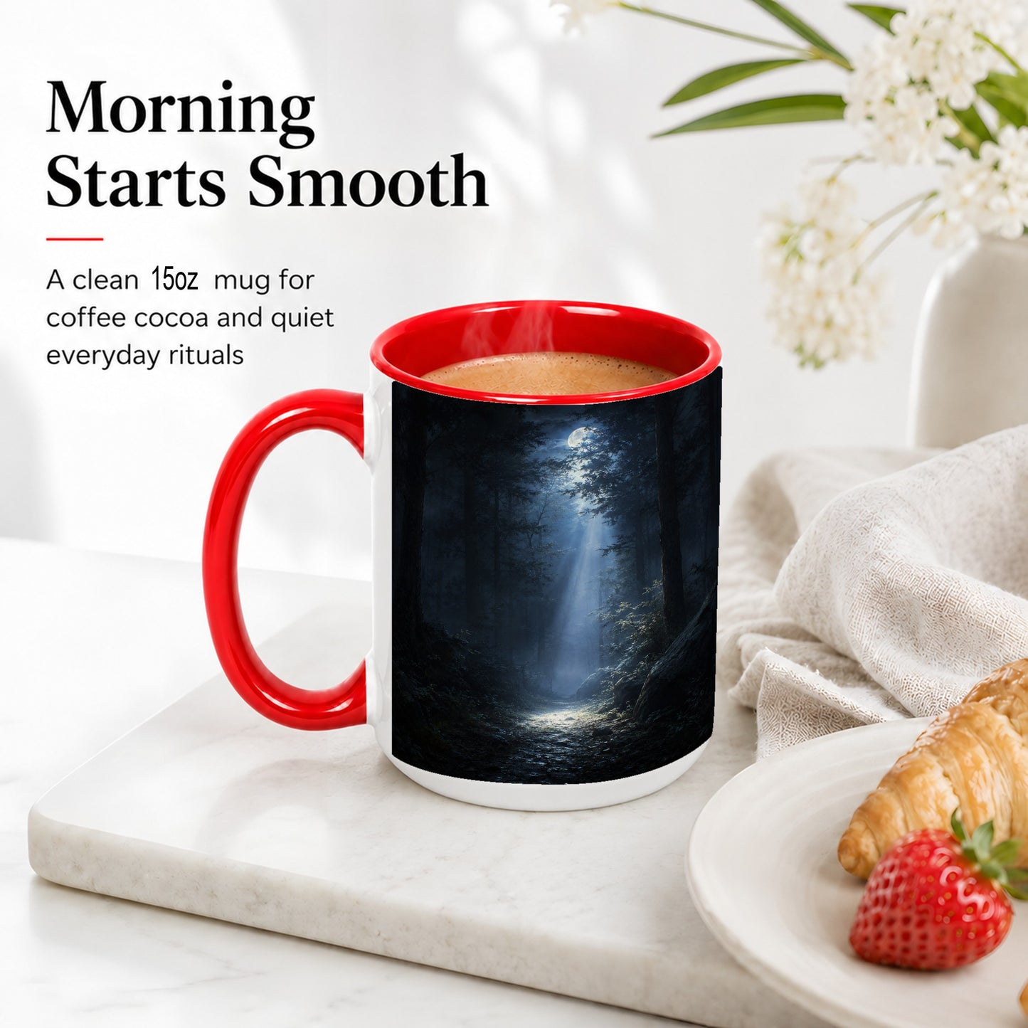 #pl[15oz|Red] Moonlit Forest Ceramic Mug, Woodland Night Path Art