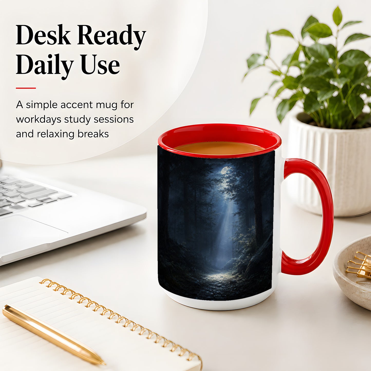 #pl[15oz|Red] Moonlit Forest Ceramic Mug, Woodland Night Path Art