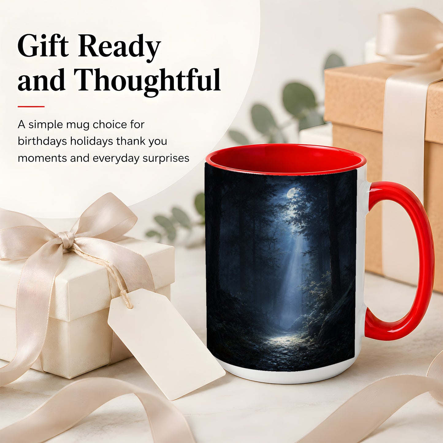 #pl[15oz|Red] Moonlit Forest Ceramic Mug, Woodland Night Path Art