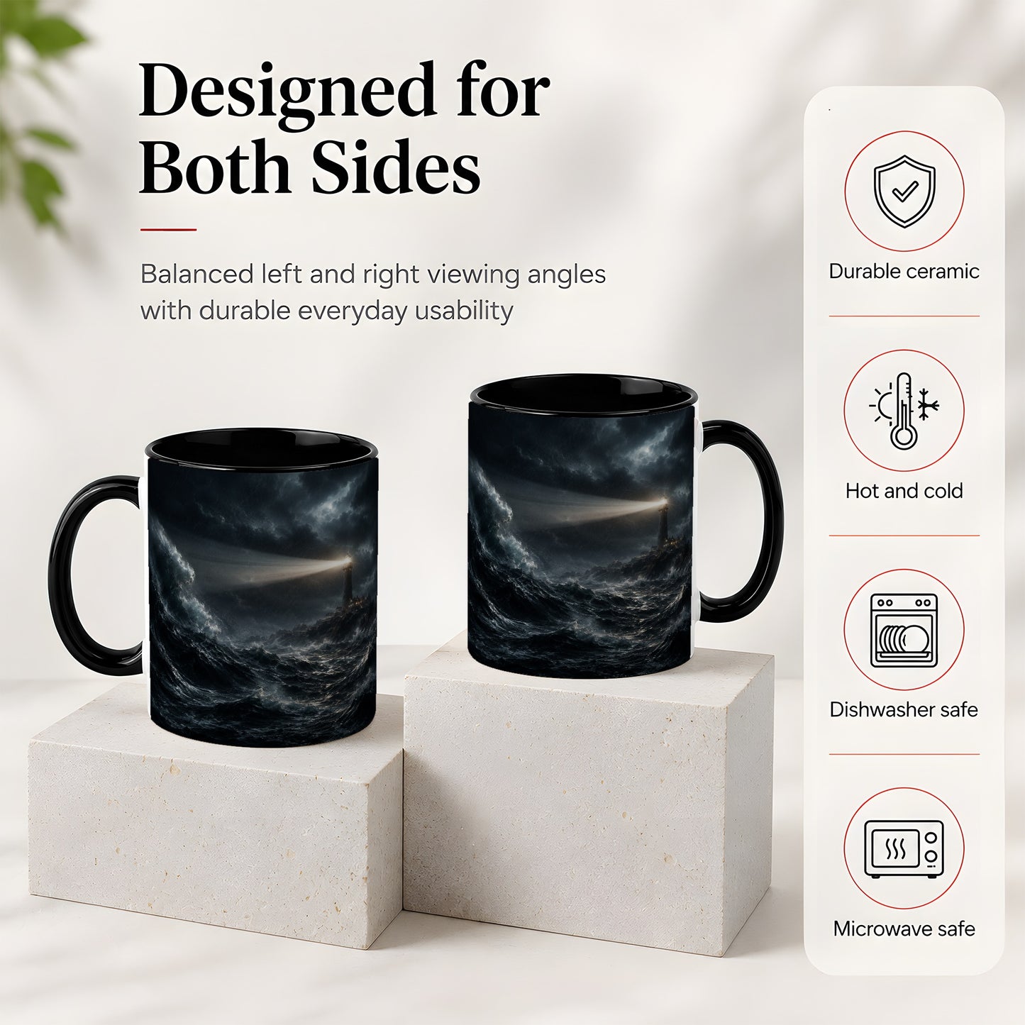 #pl[11oz|Black] Storm Lighthouse Ceramic Mug, Dramatic Ocean Night Art