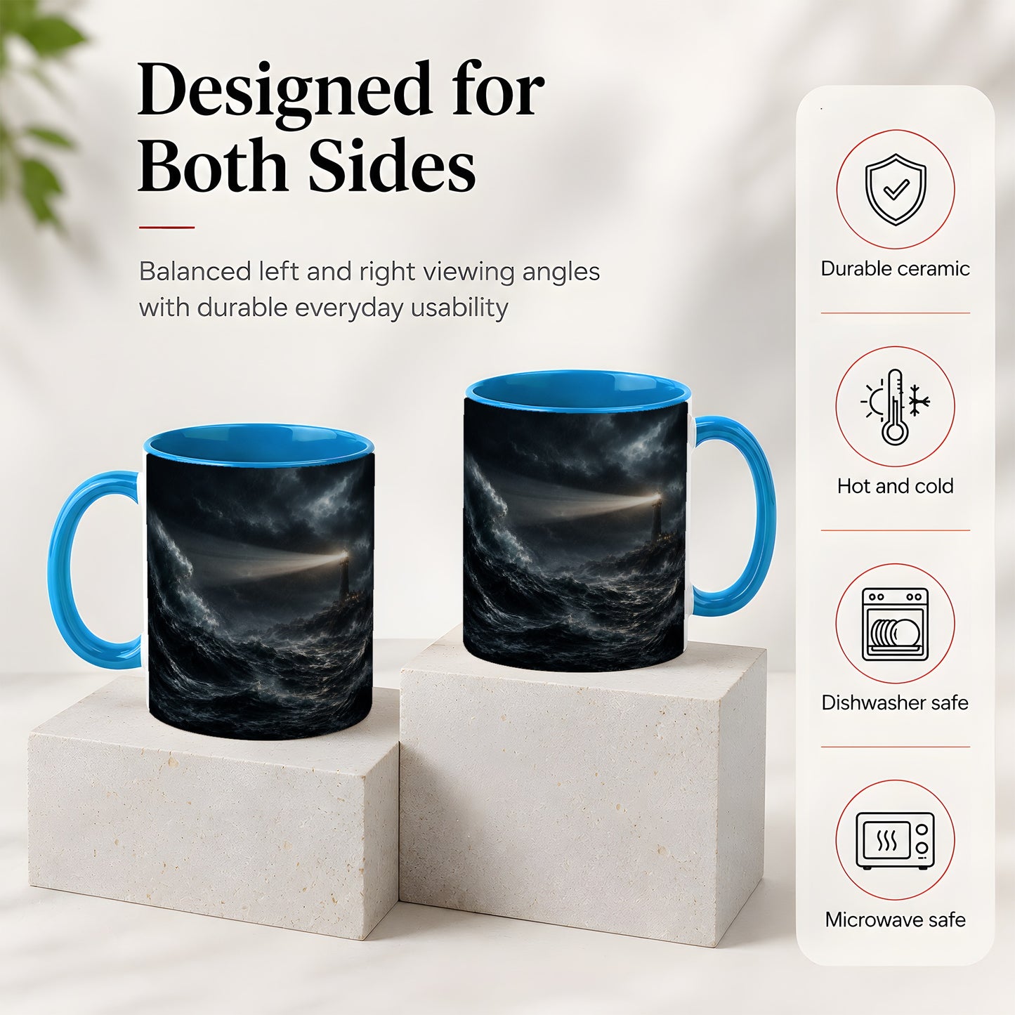 #pl[11oz|Blue] Storm Lighthouse Ceramic Mug, Dramatic Ocean Night Art