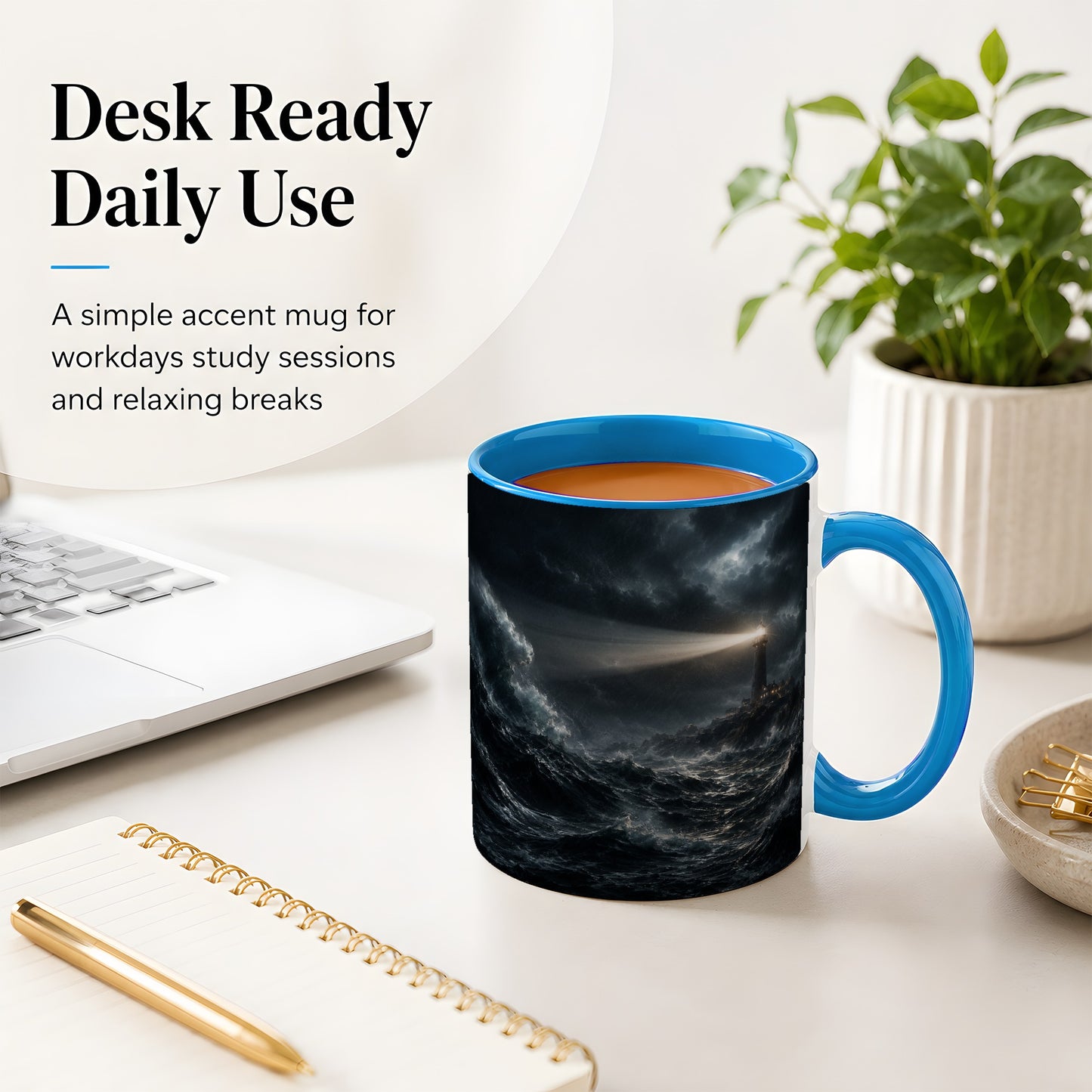 #pl[11oz|Blue] Storm Lighthouse Ceramic Mug, Dramatic Ocean Night Art