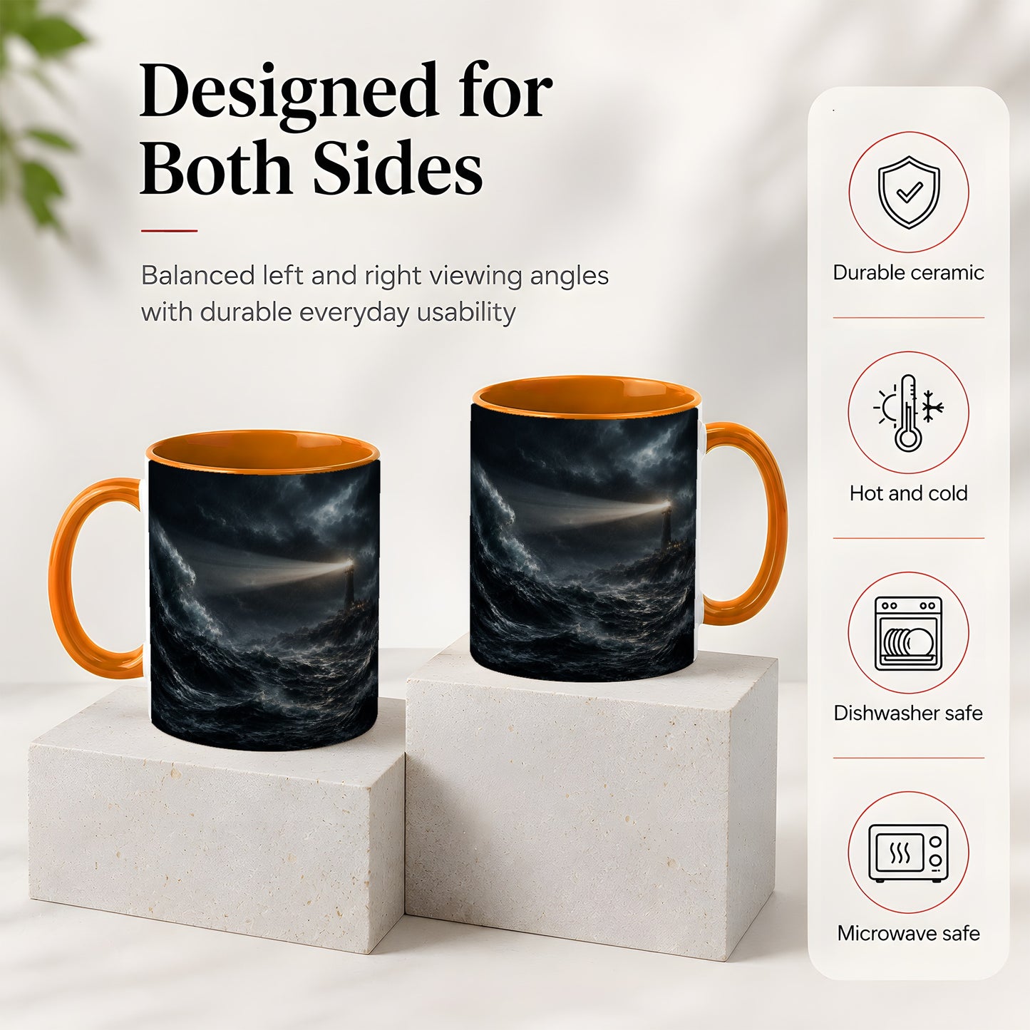 #pl[11oz|Orange] Storm Lighthouse Ceramic Mug, Dramatic Ocean Night Art