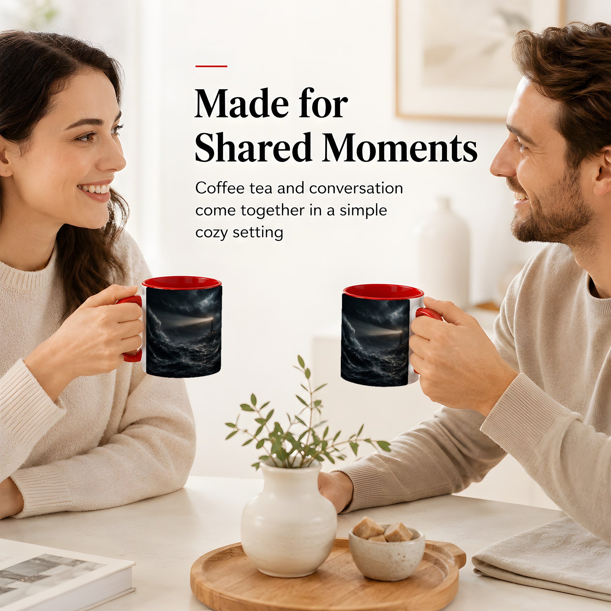 #pl[11oz|Red] Storm Lighthouse Ceramic Mug, Dramatic Ocean Night Art