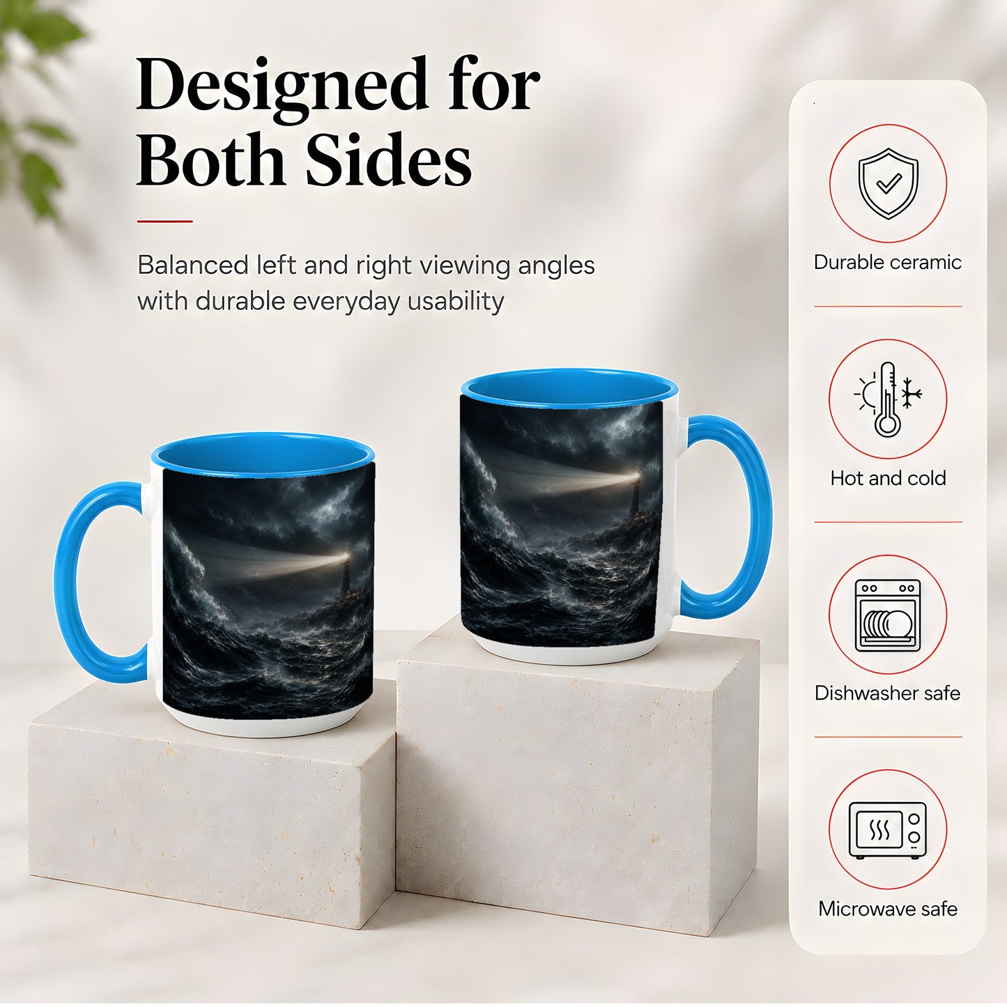 #pl[15oz|Blue] Storm Lighthouse Ceramic Mug, Dramatic Ocean Night Art