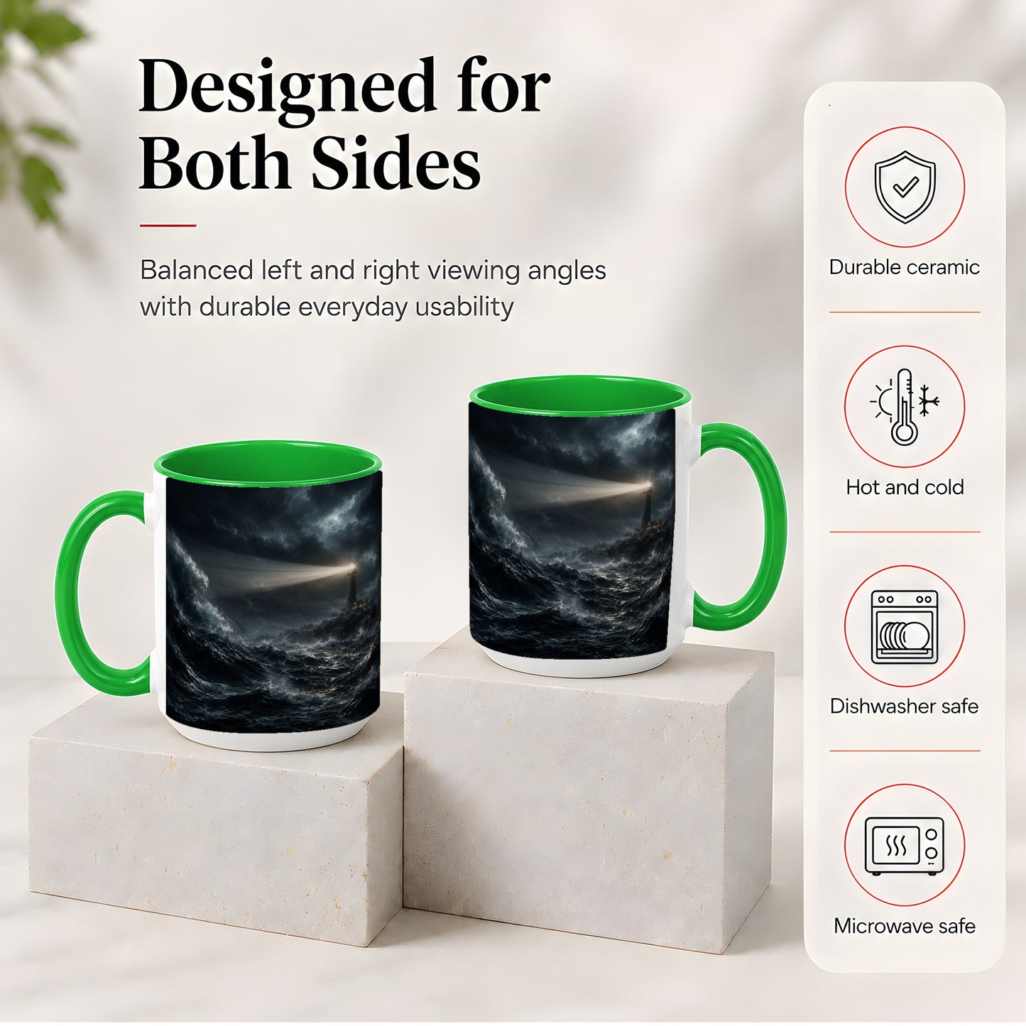#pl[15oz|Green] Storm Lighthouse Ceramic Mug, Dramatic Ocean Night Art