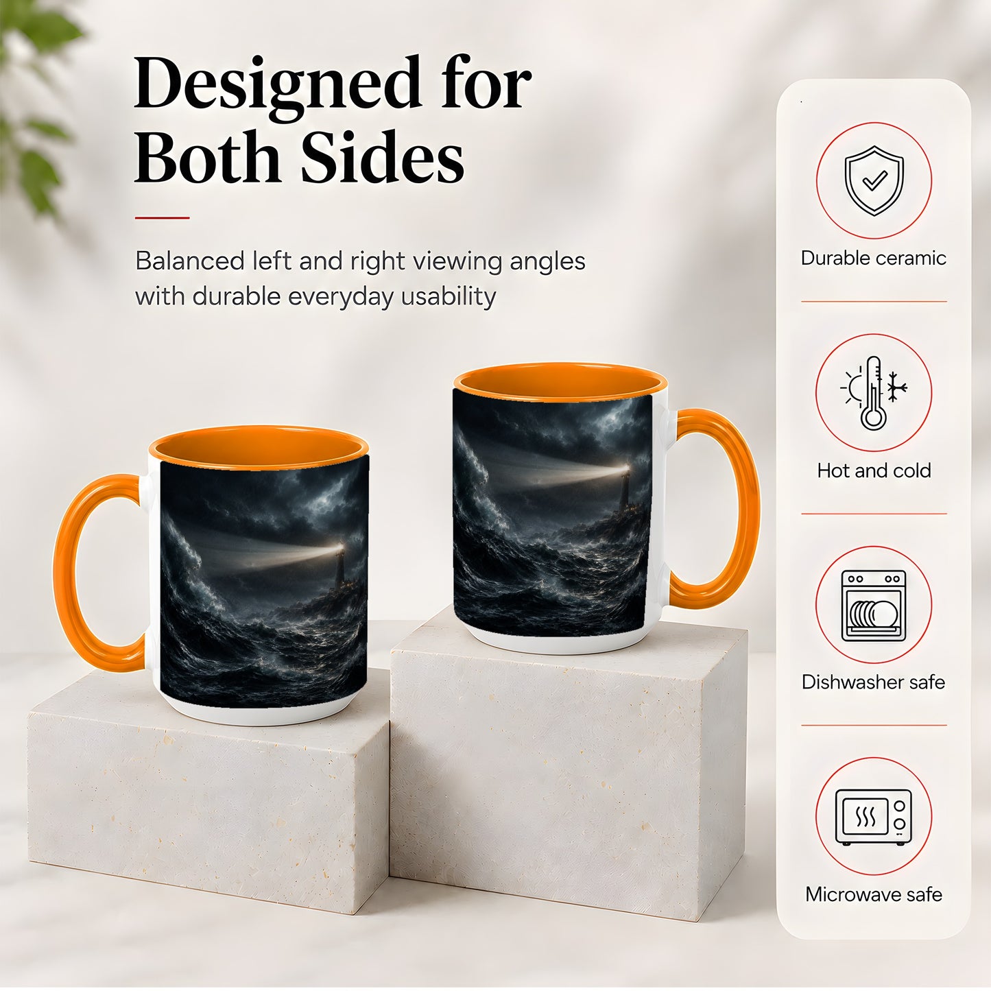 #pl[15oz|Orange] Storm Lighthouse Ceramic Mug, Dramatic Ocean Night Art