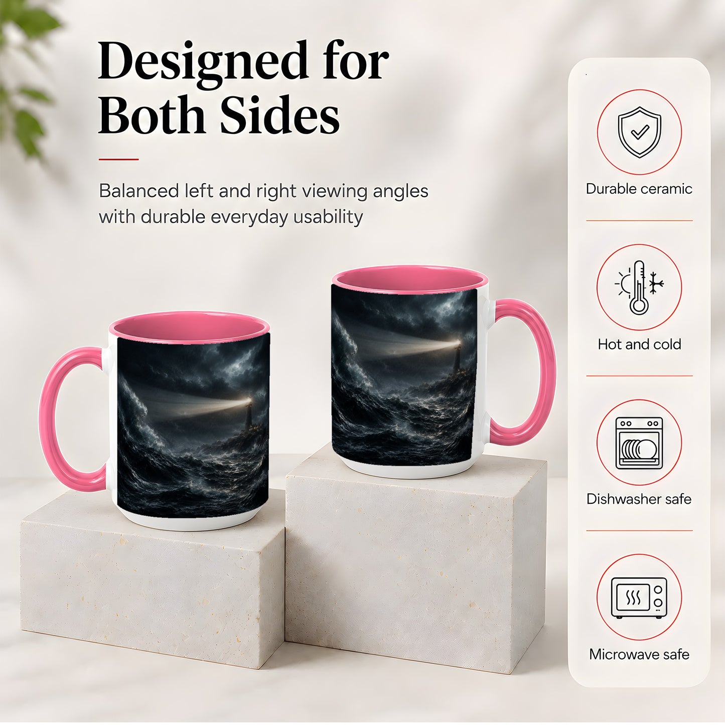 #pl[15oz|Pink] Storm Lighthouse Ceramic Mug, Dramatic Ocean Night Art