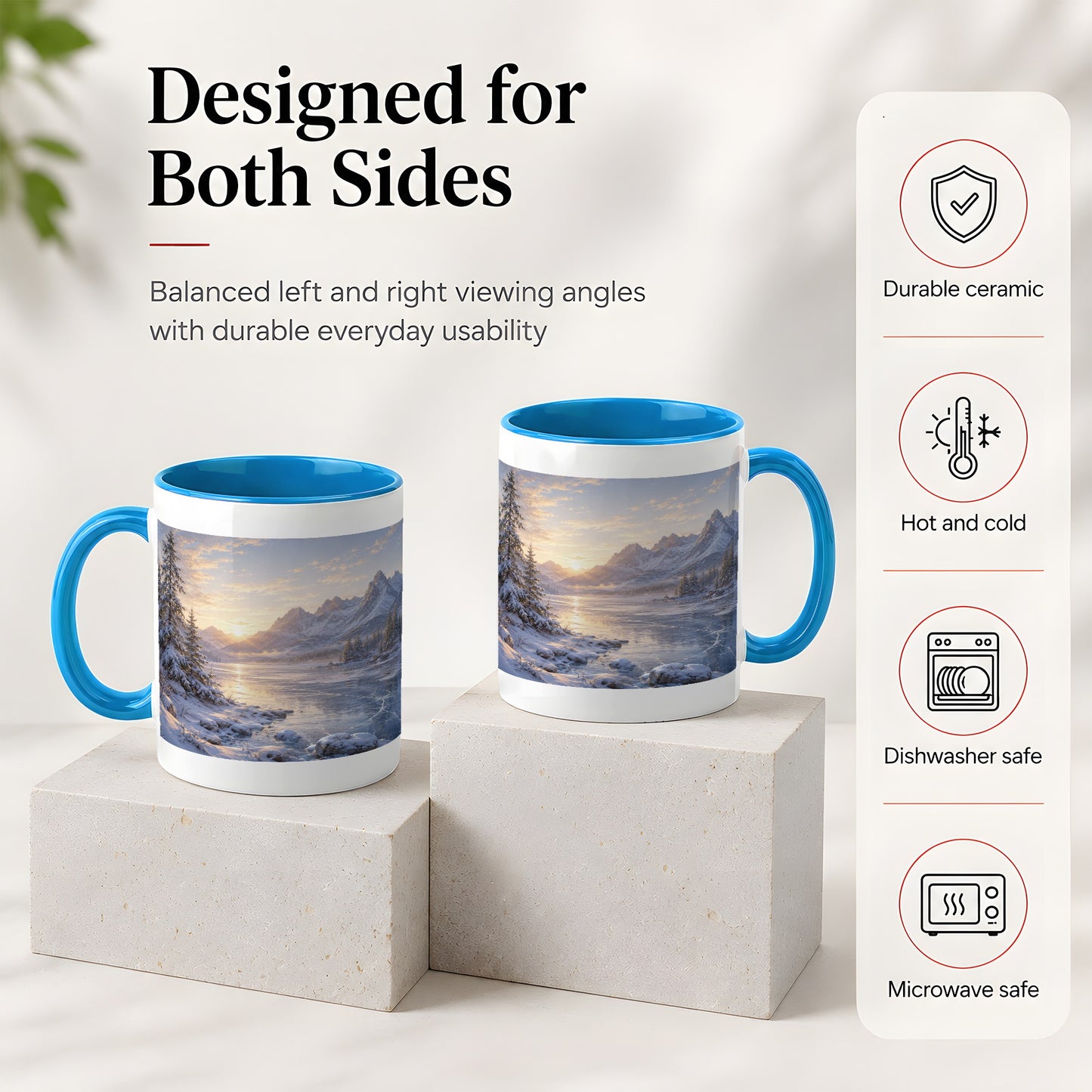 #pl[11oz|Blue] Winter Mountain Sunrise Ceramic Mug, Frozen Lake Landscape