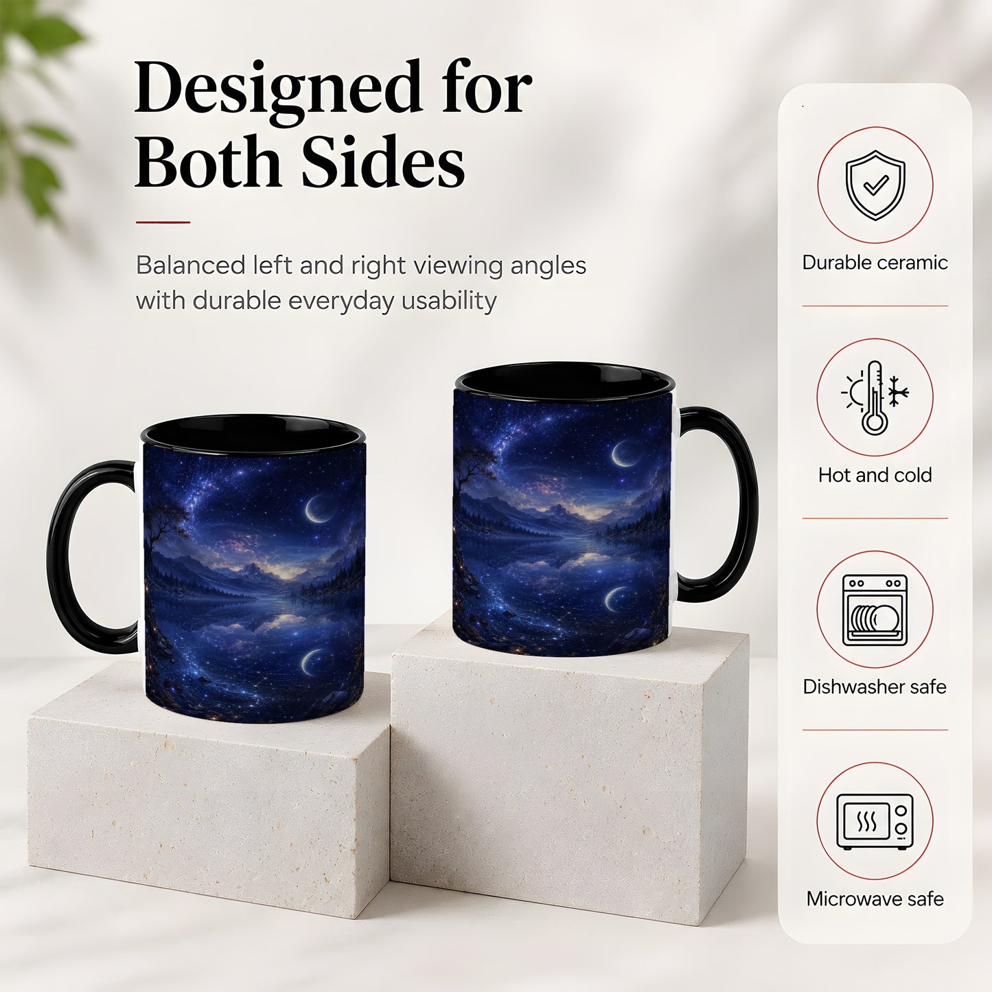 #pl[11oz|Black] Cosmic Lake Ceramic Mug, Moonlit Starry Night Landscape
