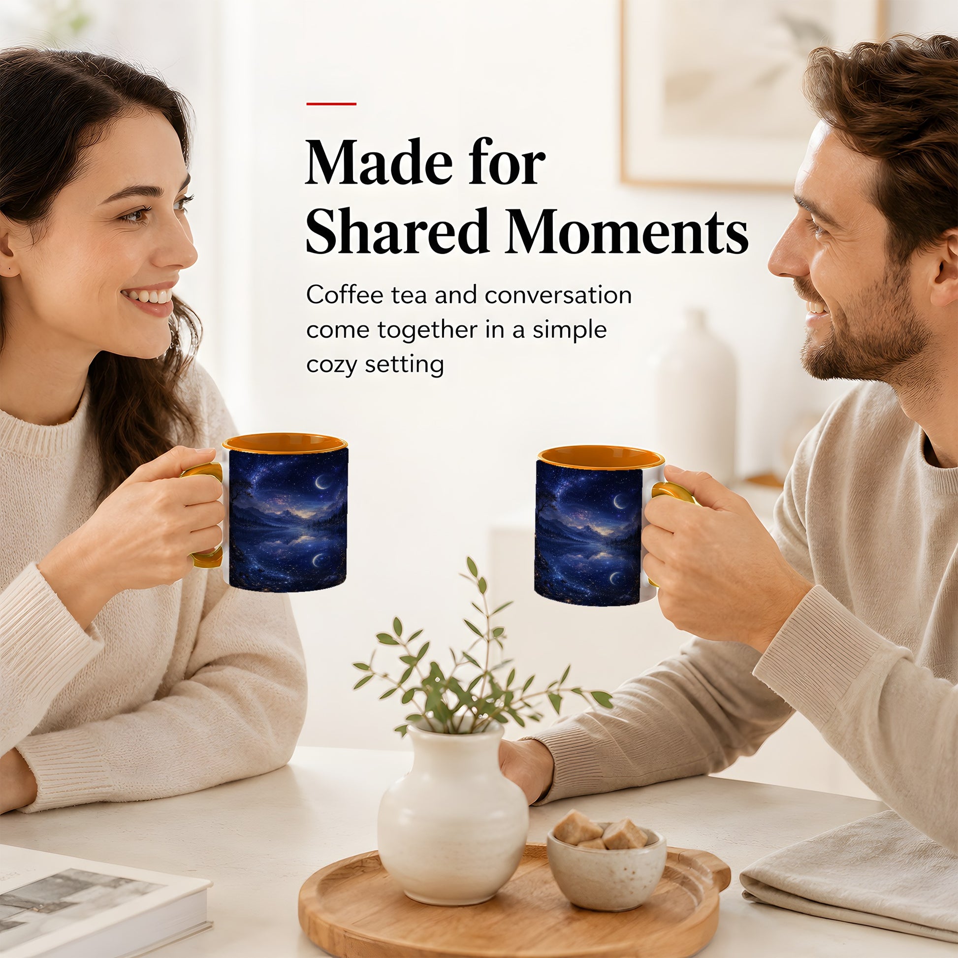 #pl[11oz|Orange] Cosmic Lake Ceramic Mug, Moonlit Starry Night Landscape