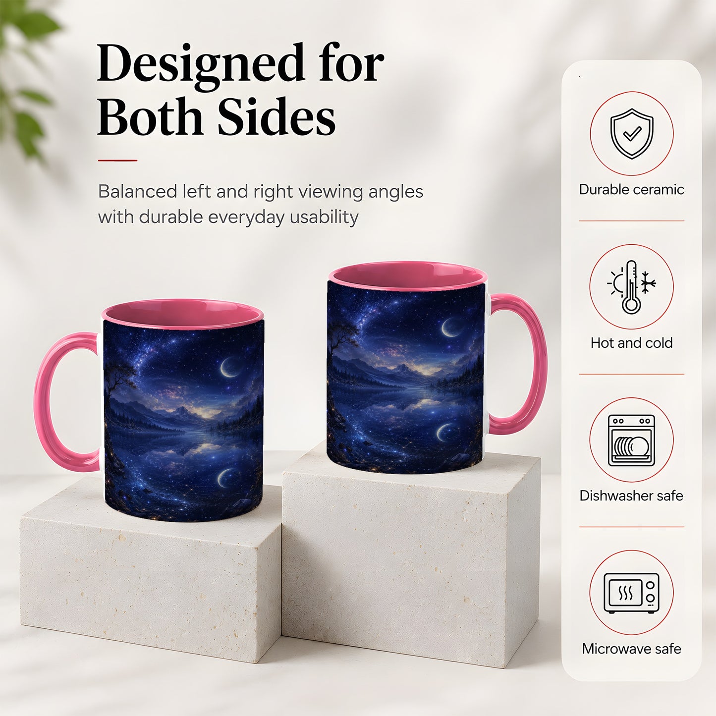 #pl[11oz|Pink] Cosmic Lake Ceramic Mug, Moonlit Starry Night Landscape