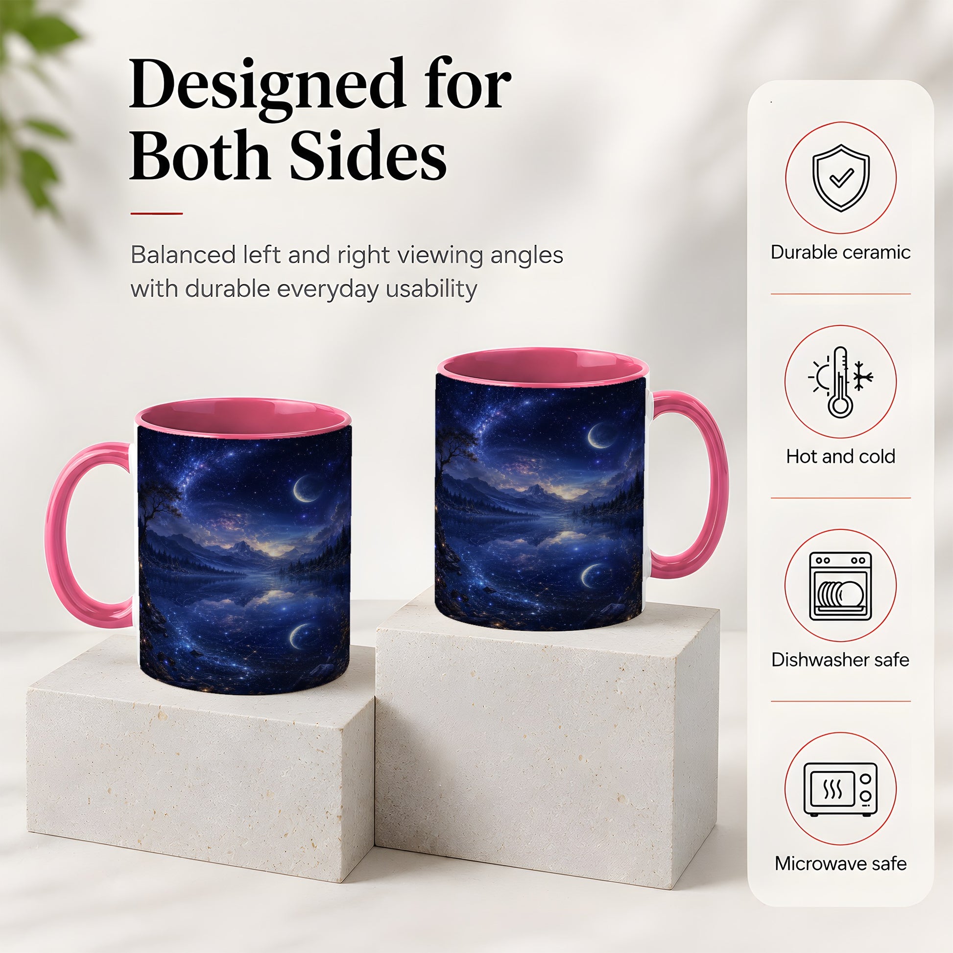 #pl[11oz|Pink] Cosmic Lake Ceramic Mug, Moonlit Starry Night Landscape