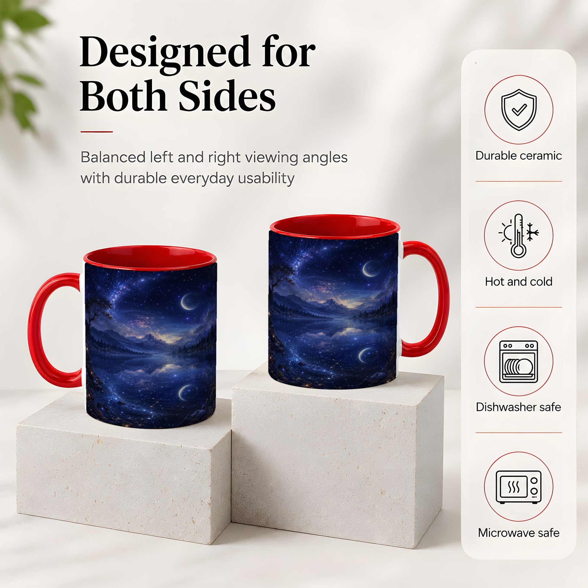 #pl[11oz|Red] Cosmic Lake Ceramic Mug, Moonlit Starry Night Landscape