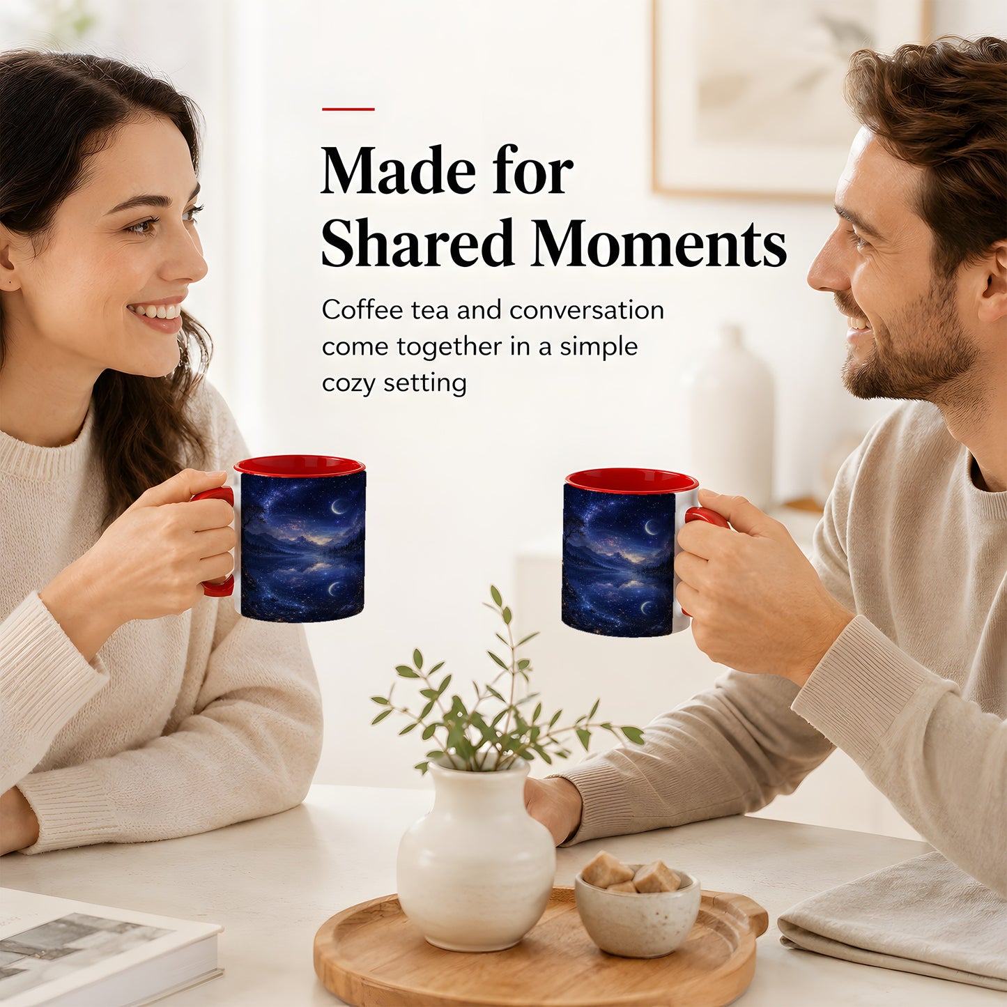 #pl[11oz|Red] Cosmic Lake Ceramic Mug, Moonlit Starry Night Landscape