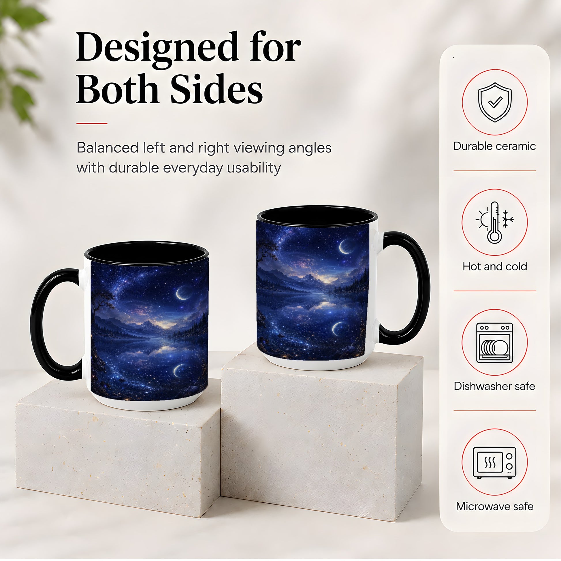 #pl[15oz|Black] Cosmic Lake Ceramic Mug, Moonlit Starry Night Landscape