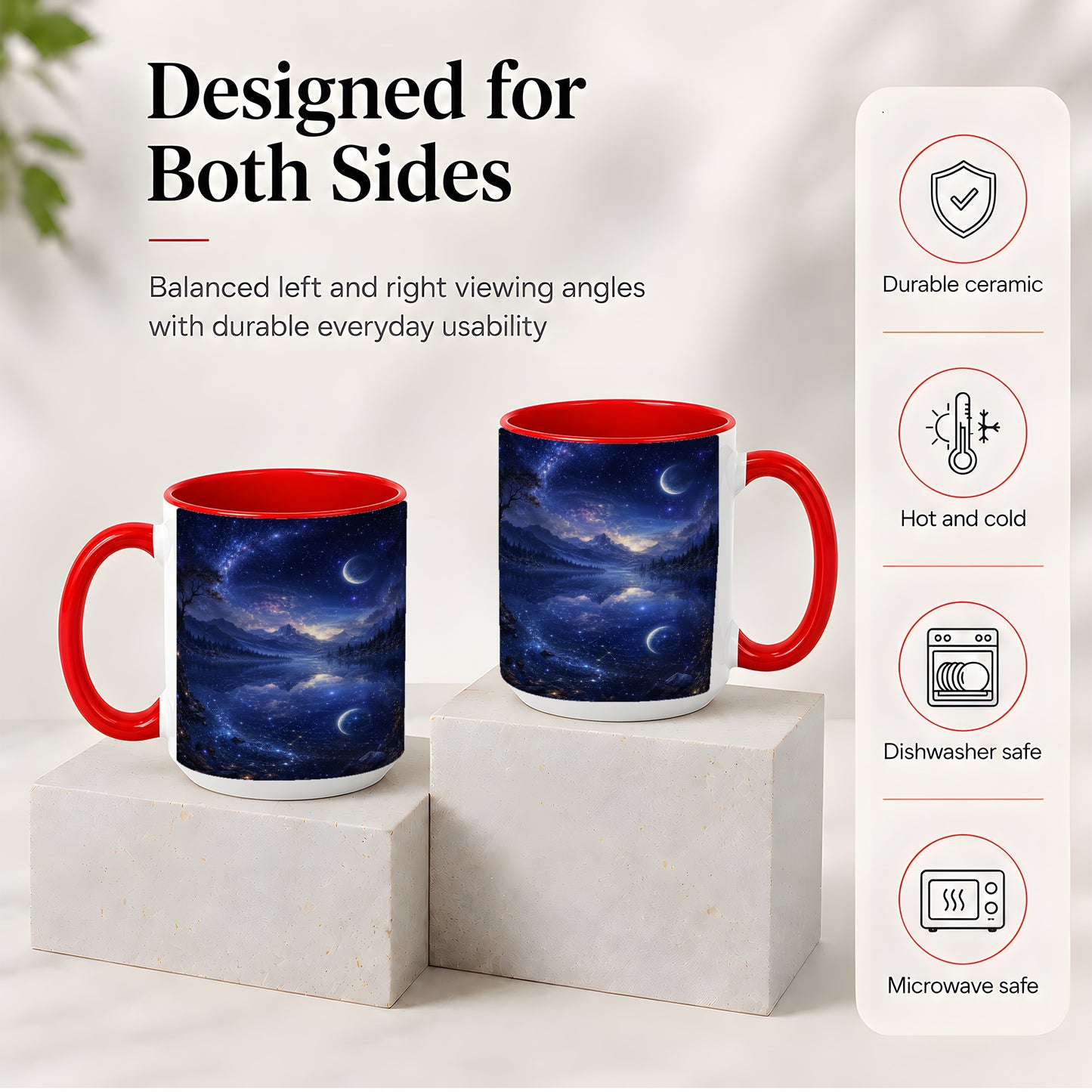 #pl[15oz|Red] Cosmic Lake Ceramic Mug, Moonlit Starry Night Landscape