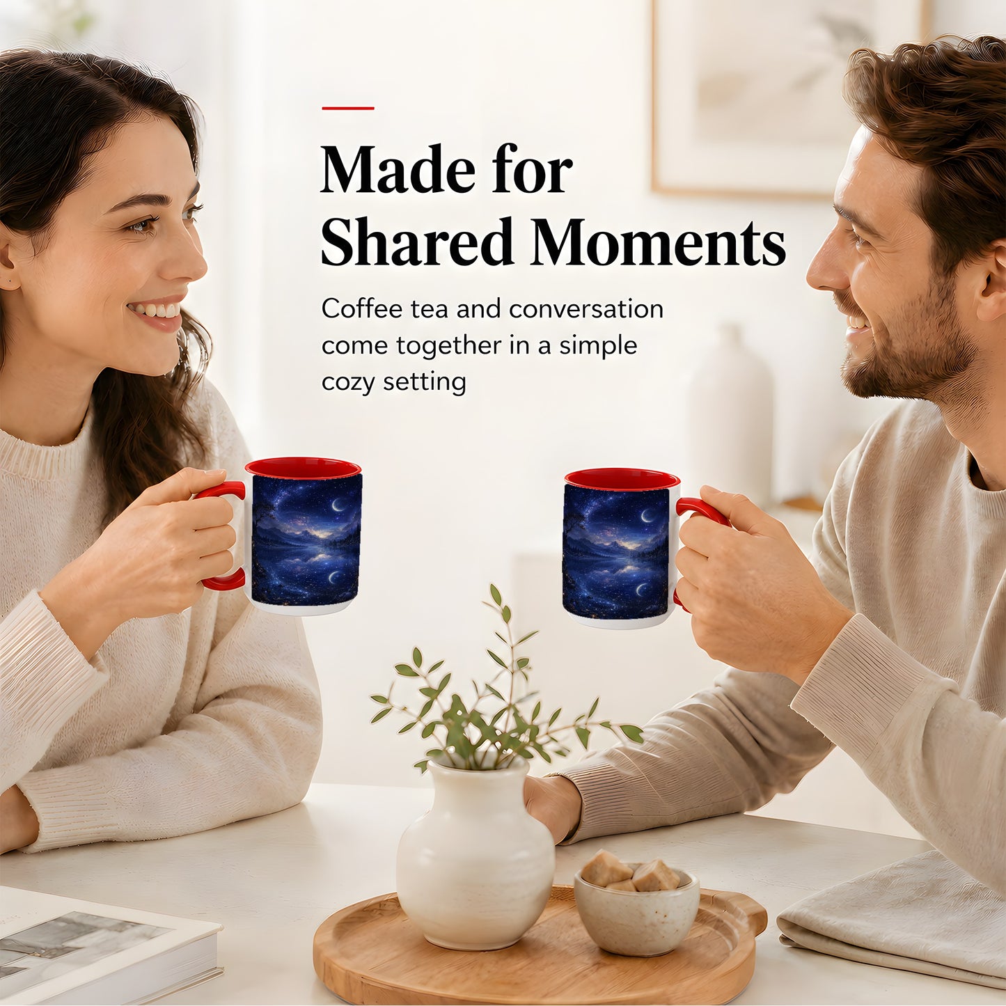 #pl[15oz|Red] Cosmic Lake Ceramic Mug, Moonlit Starry Night Landscape
