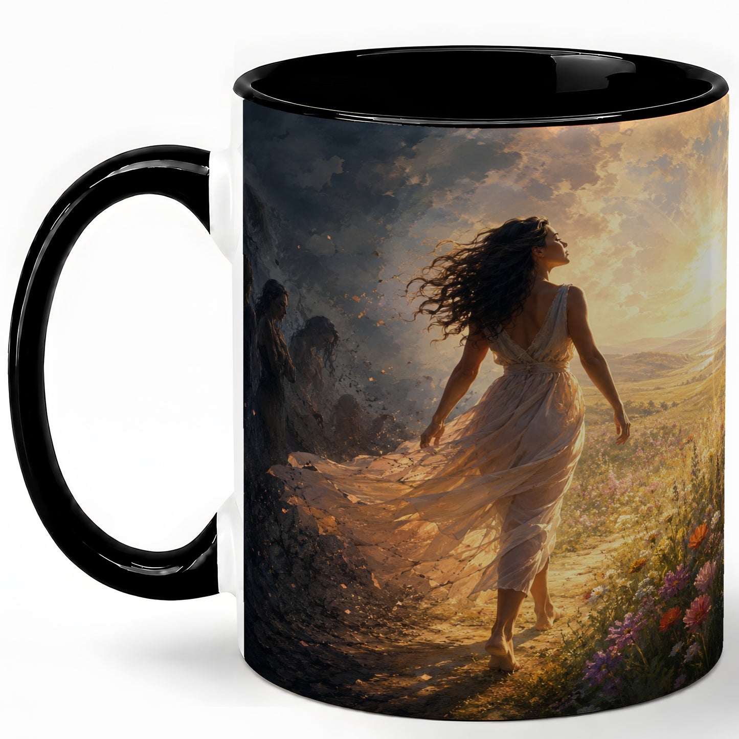 #pl[11oz|Black] Into the Light Ceramic Mug, Hopeful Sunrise Journey Art