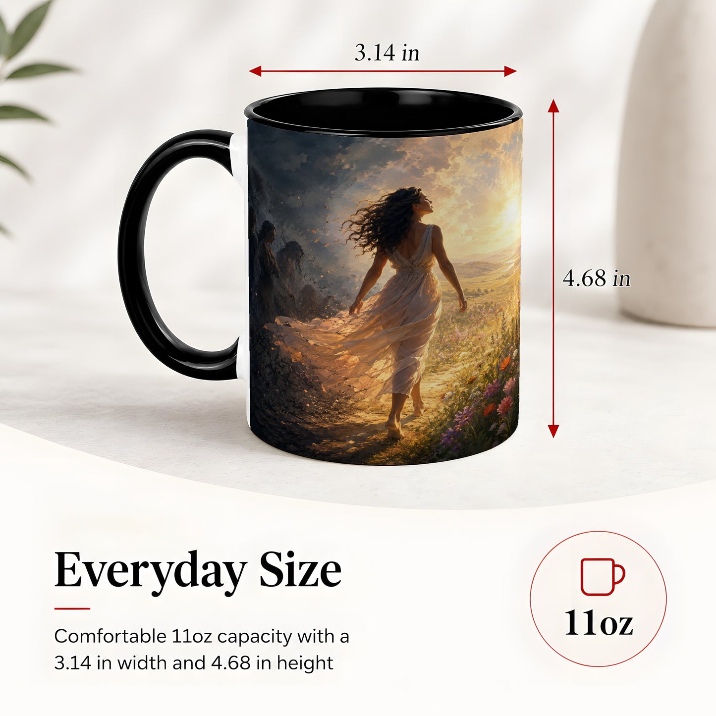 #pl[11oz|Black] Into the Light Ceramic Mug, Hopeful Sunrise Journey Art