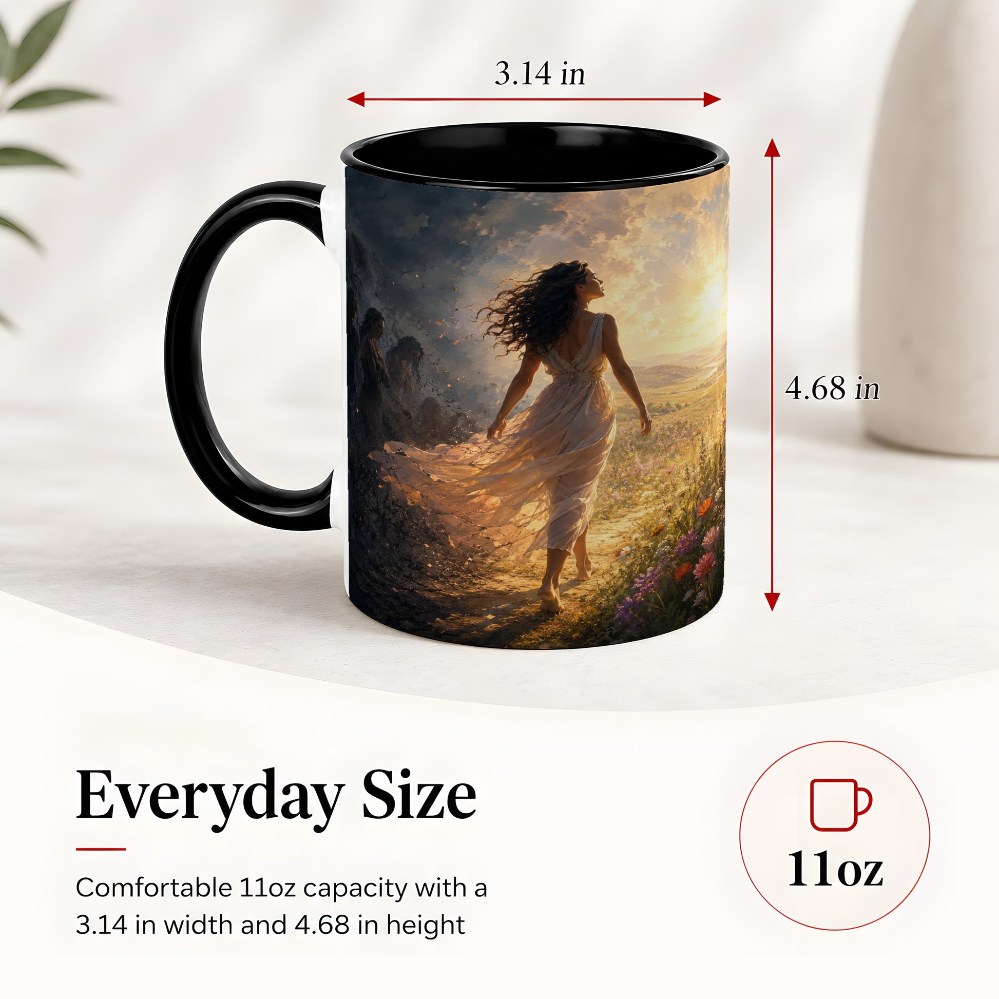 #pl[11oz|Black] Into the Light Ceramic Mug, Hopeful Sunrise Journey Art