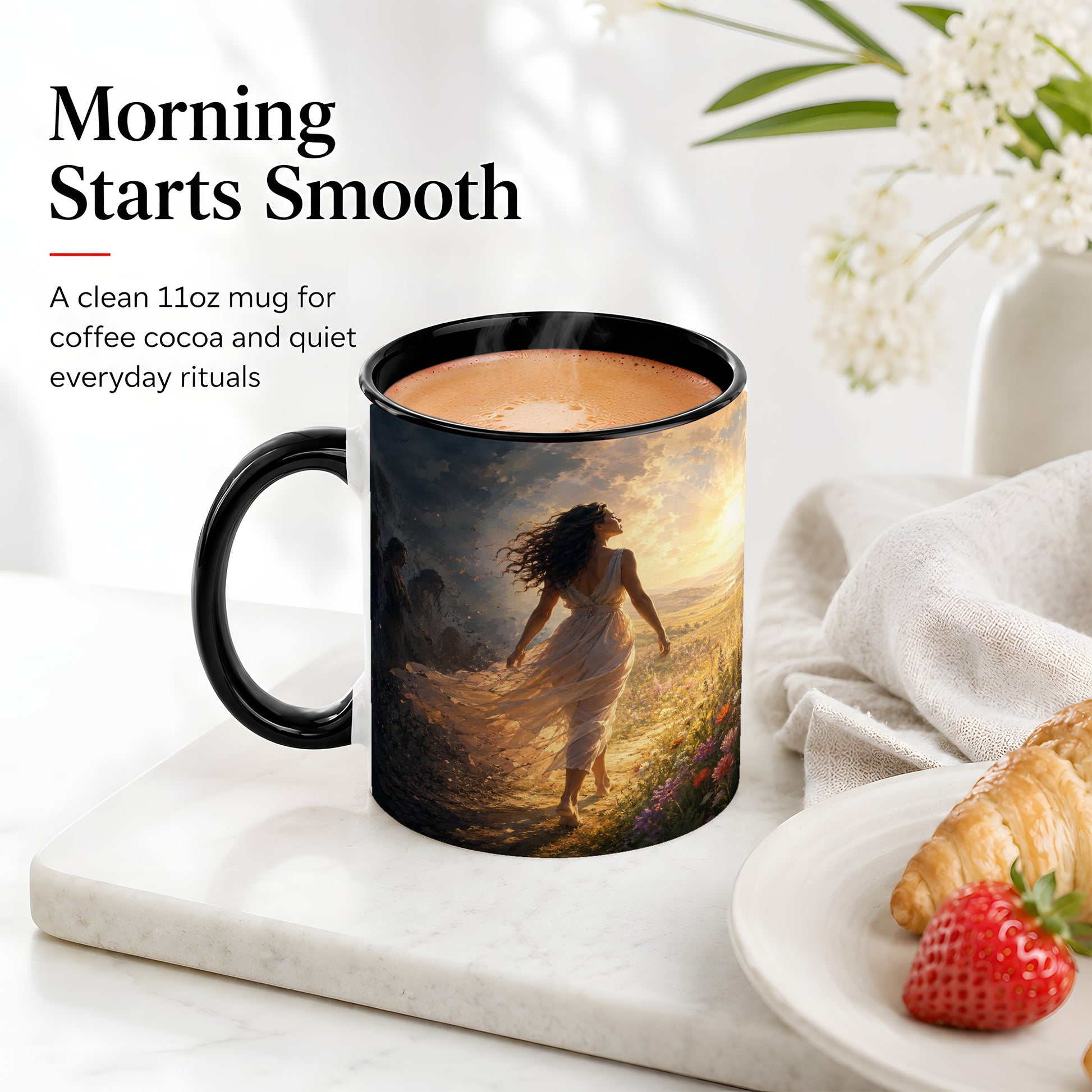 #pl[11oz|Black] Into the Light Ceramic Mug, Hopeful Sunrise Journey Art