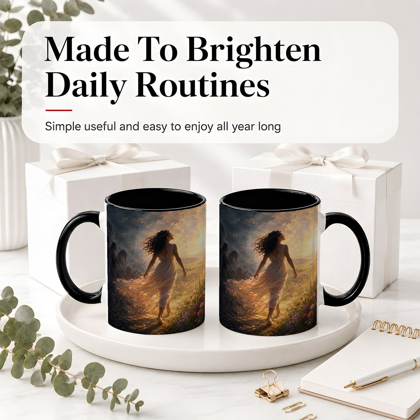 #pl[11oz|Black] Into the Light Ceramic Mug, Hopeful Sunrise Journey Art